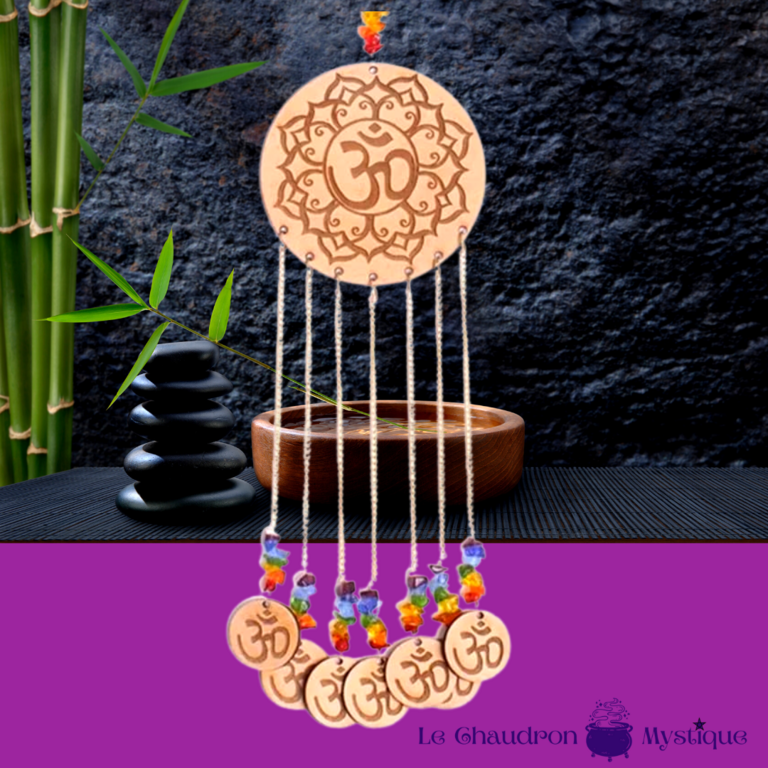 Mobile Décoration Feng Shui en bois et perles 40cm Om FENG SHUI DECO ZEN BIEN ETRE