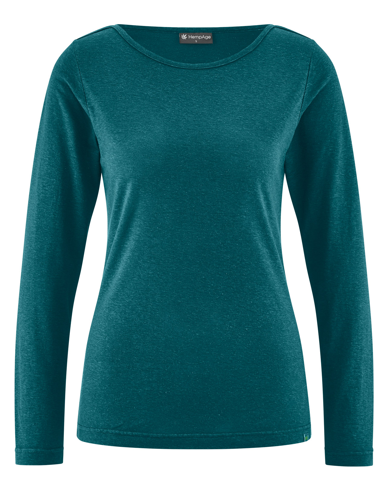 haut à manches longues femme col bateau en chanvre et lyocell bleu sarcelle, vue du produit