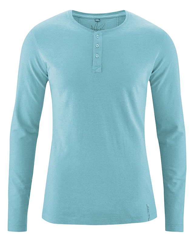 t-shirt col mao manches longues équitable dh239_bleu_turquoise