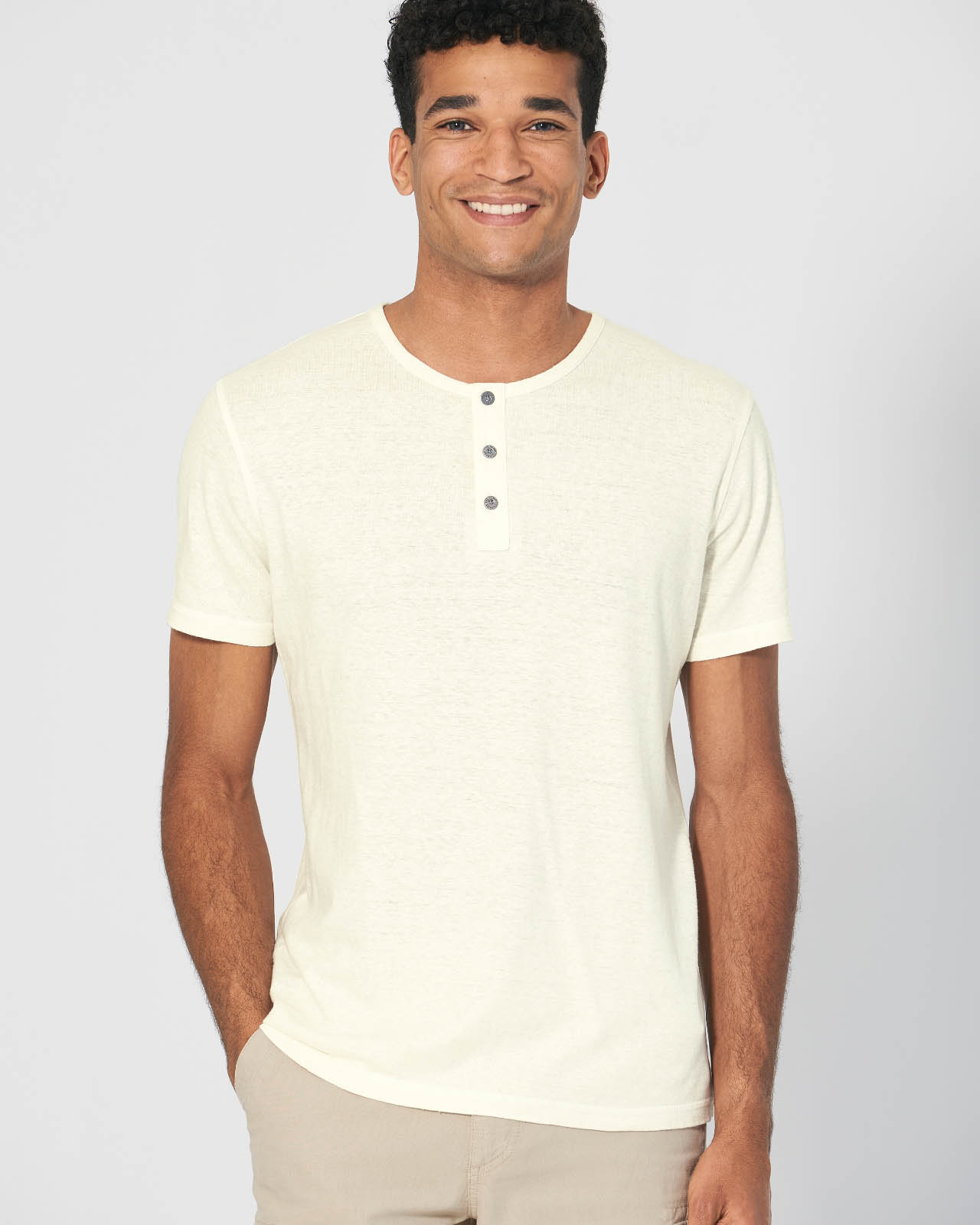 T-shirt homme en coton uni avec boutons Col Henley Tee-shirt manches  courtes homme