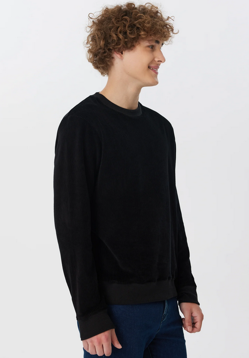 sweat-velours-homme_2232-021 Men Corduroy Sweatshirt - Black – Leela Cotton Naturtextilien Handels GmbH