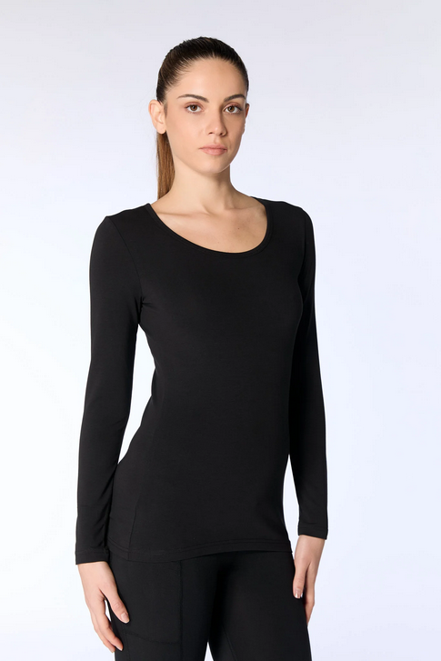 t-shirt-eco-responsable_4412S Damen Langarmshirt stretch - Schwarz – Leela Cotton Naturtextilien Handels GmbH