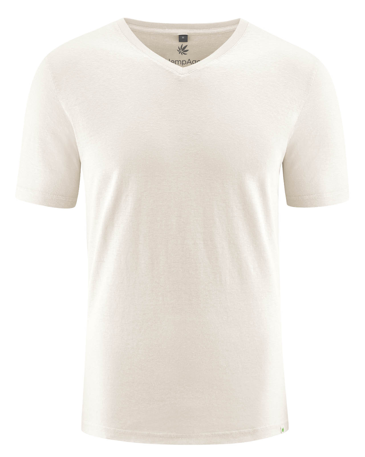 T-shirt col V homme DH842 en chanvre et coton bio, couleur blanc cassé