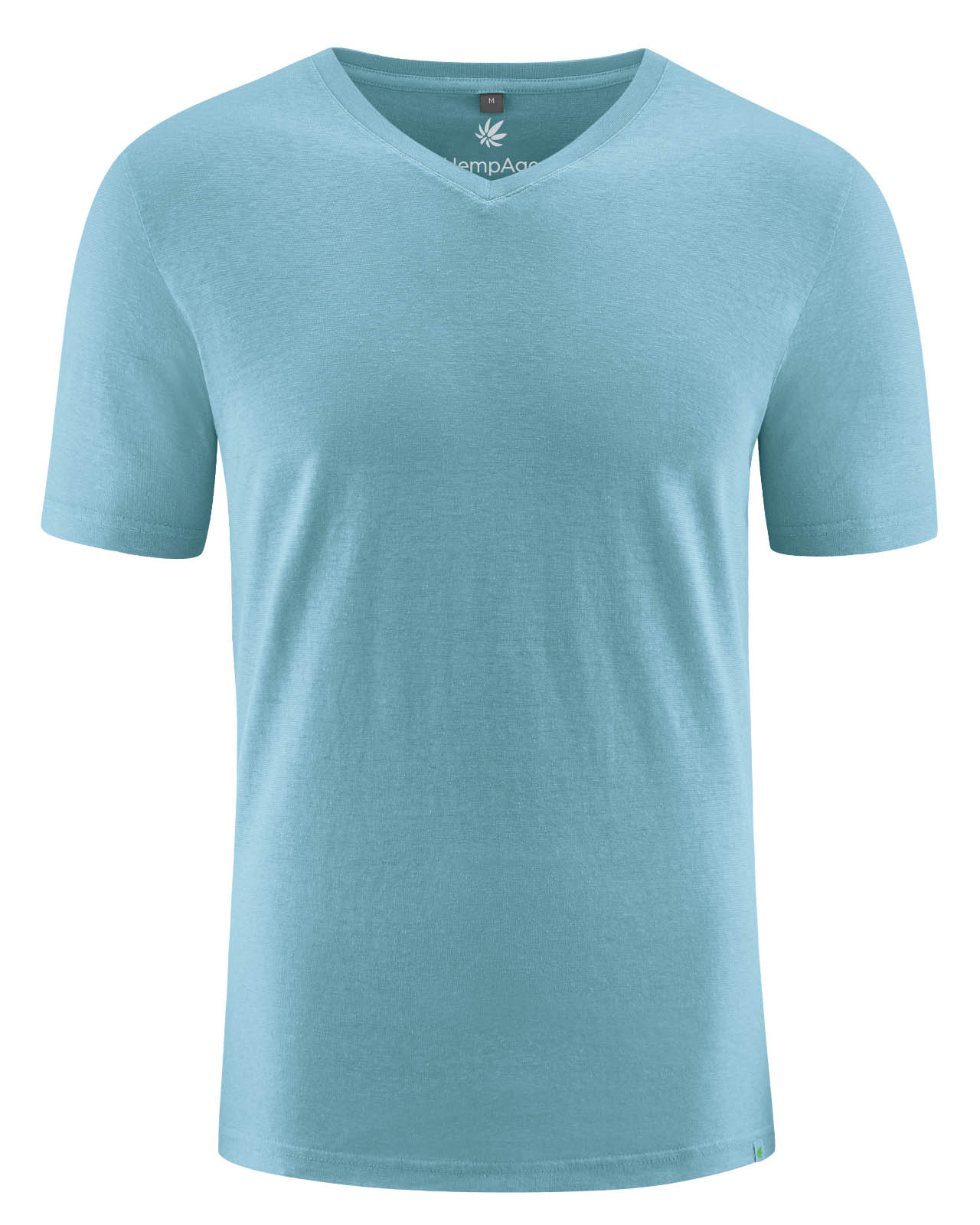 T-shirt col V homme DH842 en chanvre et coton bio, couleur bleu wave
