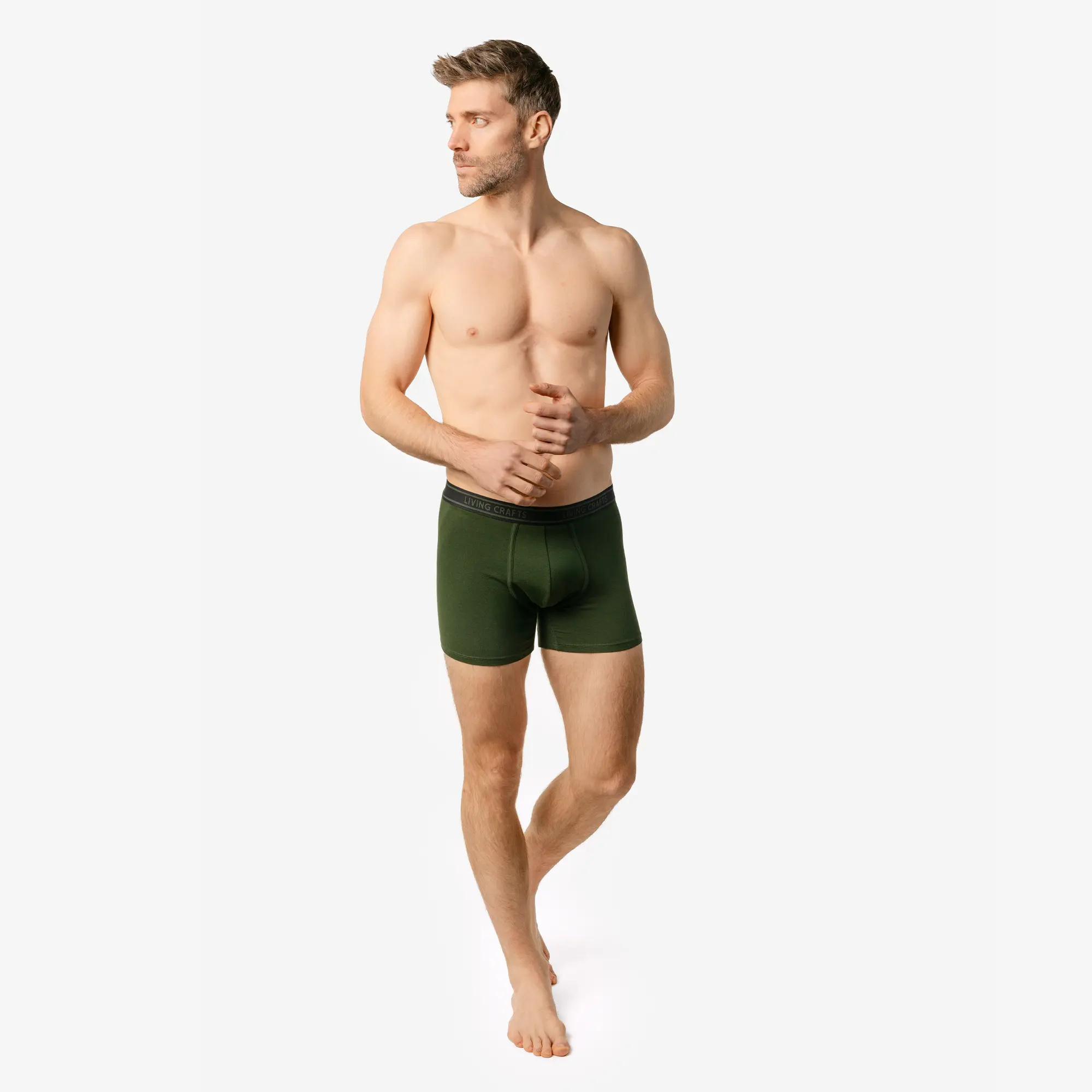 Boxer bio olive à ceinture élastique logo tissé