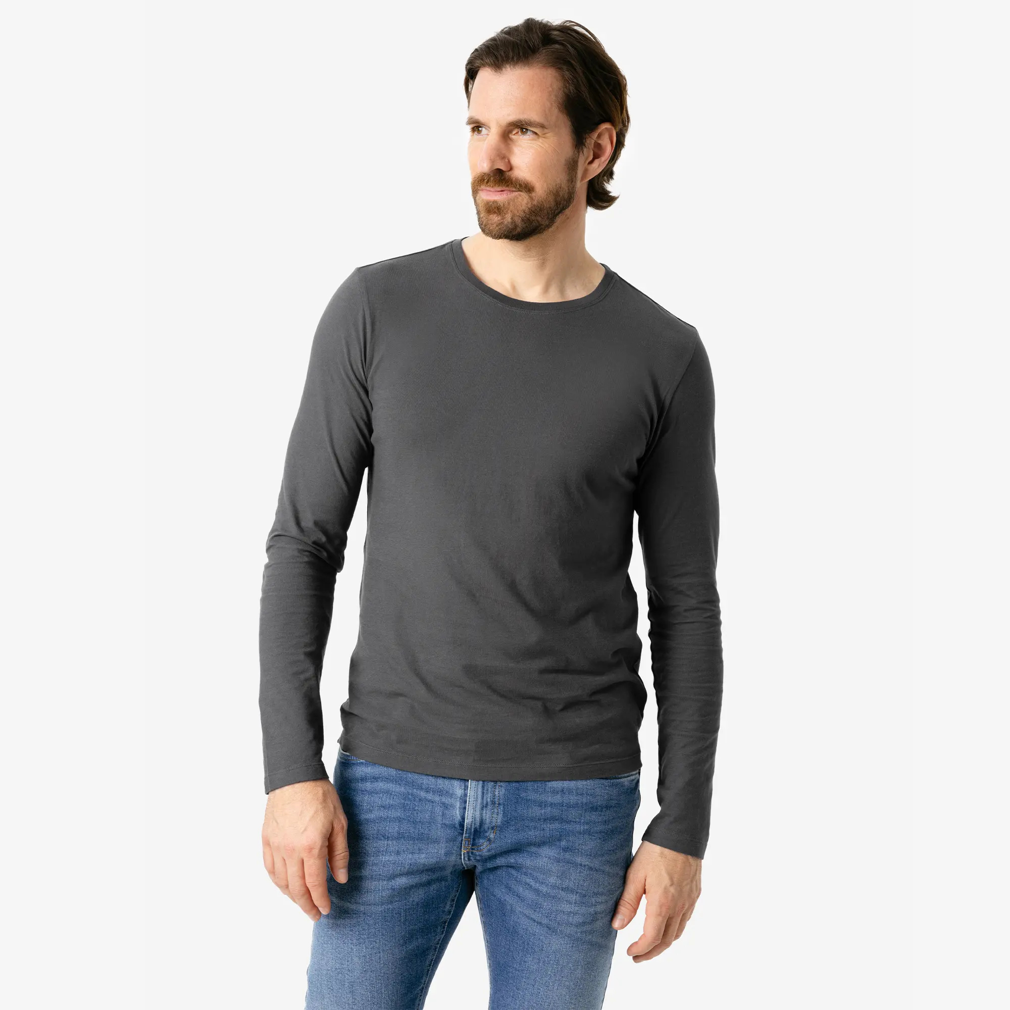 T-shirt manches longues Terik en coton bio gris foncé, vue de face