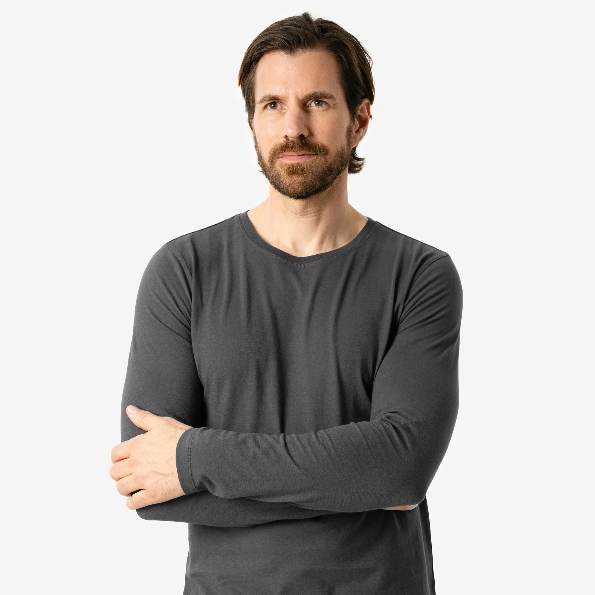 T-shirt manches longues Terik en coton bio gris foncé, buste et manches sans visage