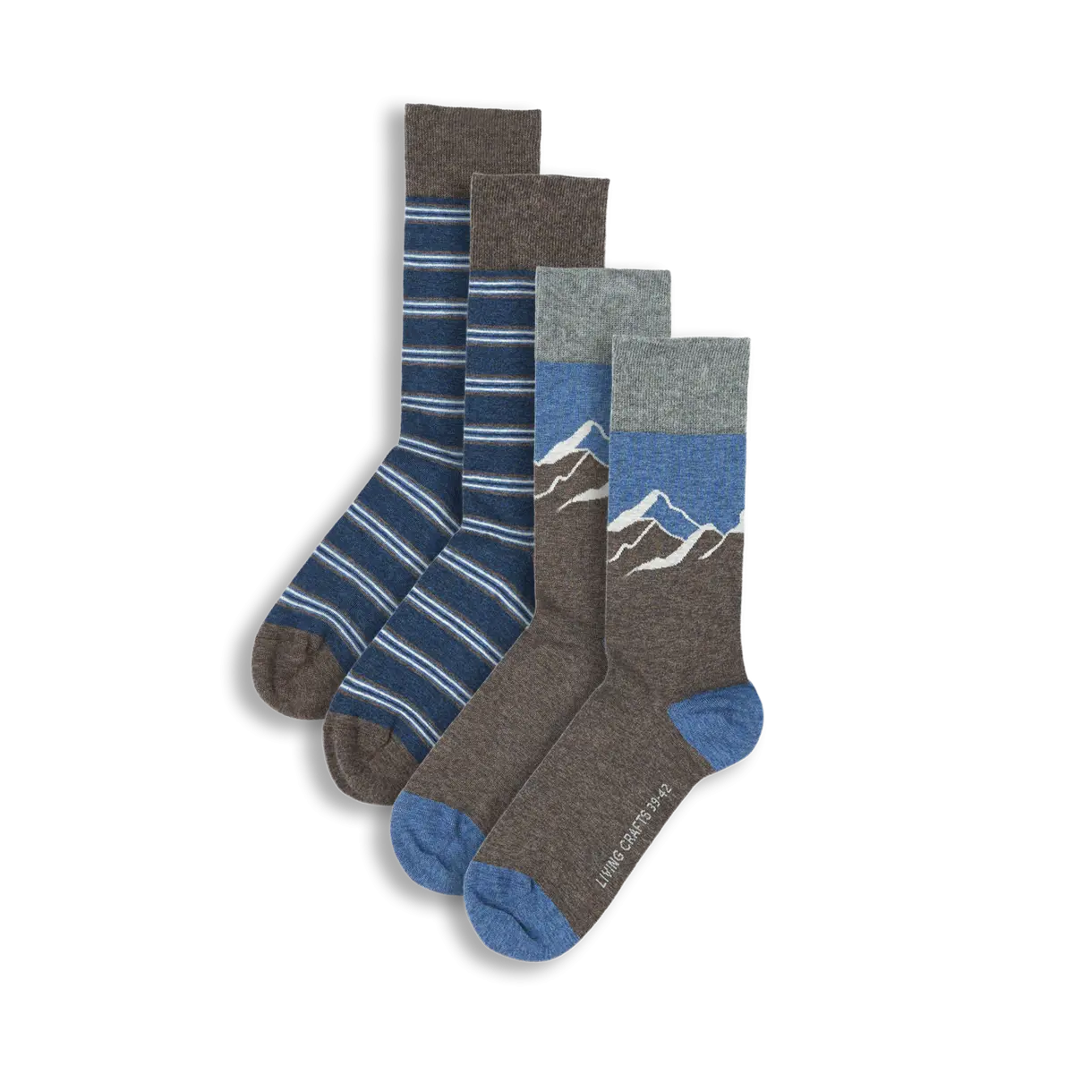 Lot de 2 paires de chaussettes en coton bio Bibo, motif montagnes et rayures, produit seul