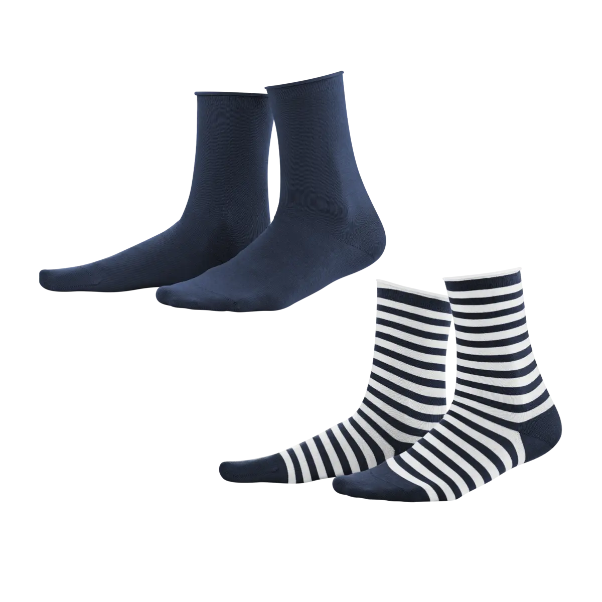 Lot de 2 paires de chaussettes Alexis en coton bio, unie et rayée bleu marine, produit seul