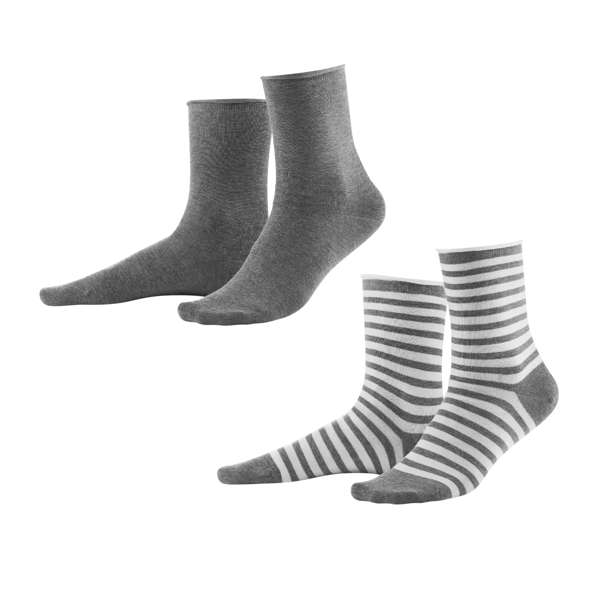 Lot de 2 paires de chaussettes Alexis en coton bio, unie et rayée gris chiné, produit seul