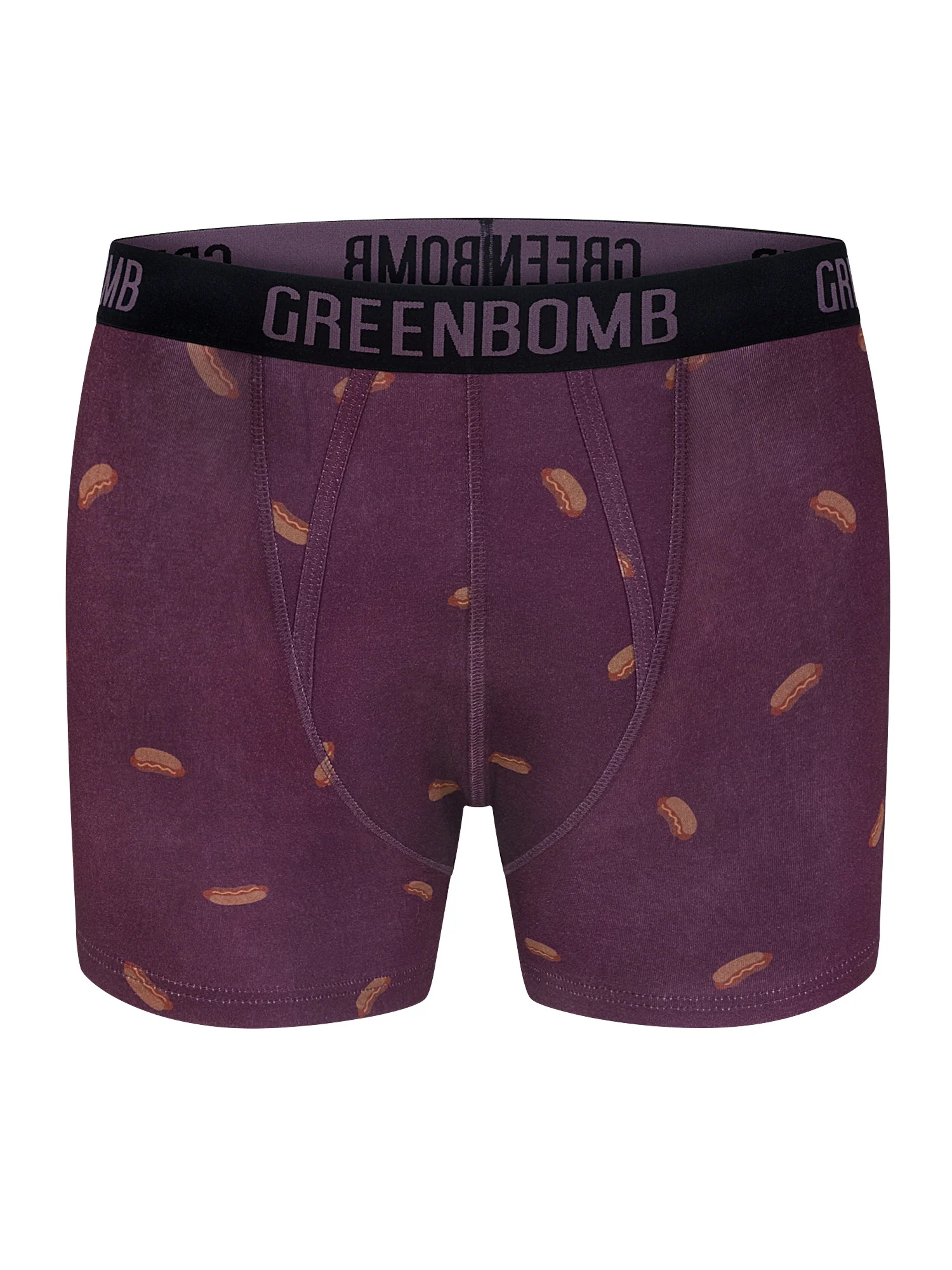 Boxer trunk homme Hotdogs GREENBOMB en coton bio porté, motif hot-dogs
