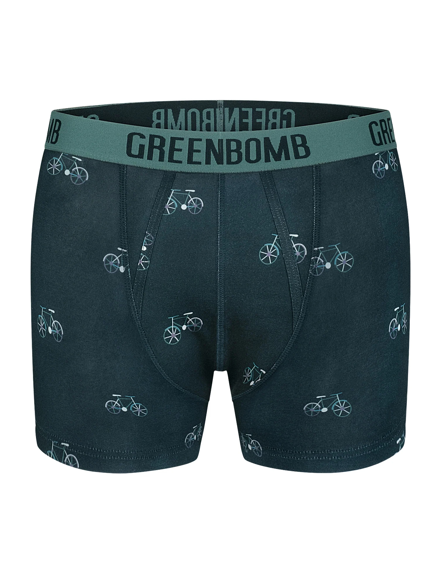 Boxer trunk homme Bike Color Wheel GREENBOMB en coton bio porté, motif roues colorées