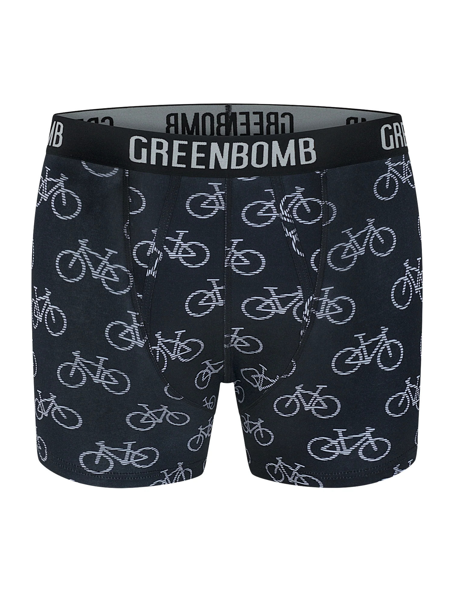 Boxer trunk homme Bike Stripe GREENBOMB en coton bio porté, motif vélos de course