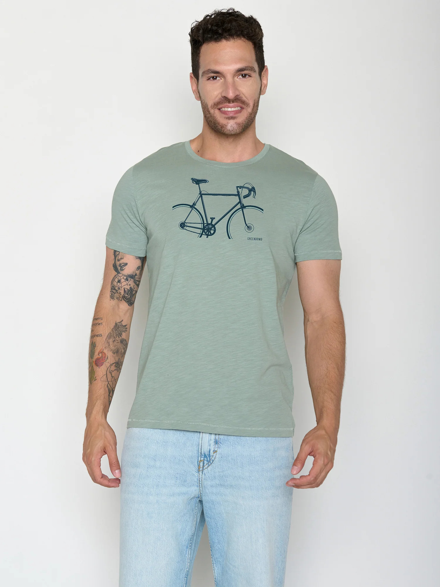T-shirt homme vélos GREENBOMB en coton bio, sauge tendre