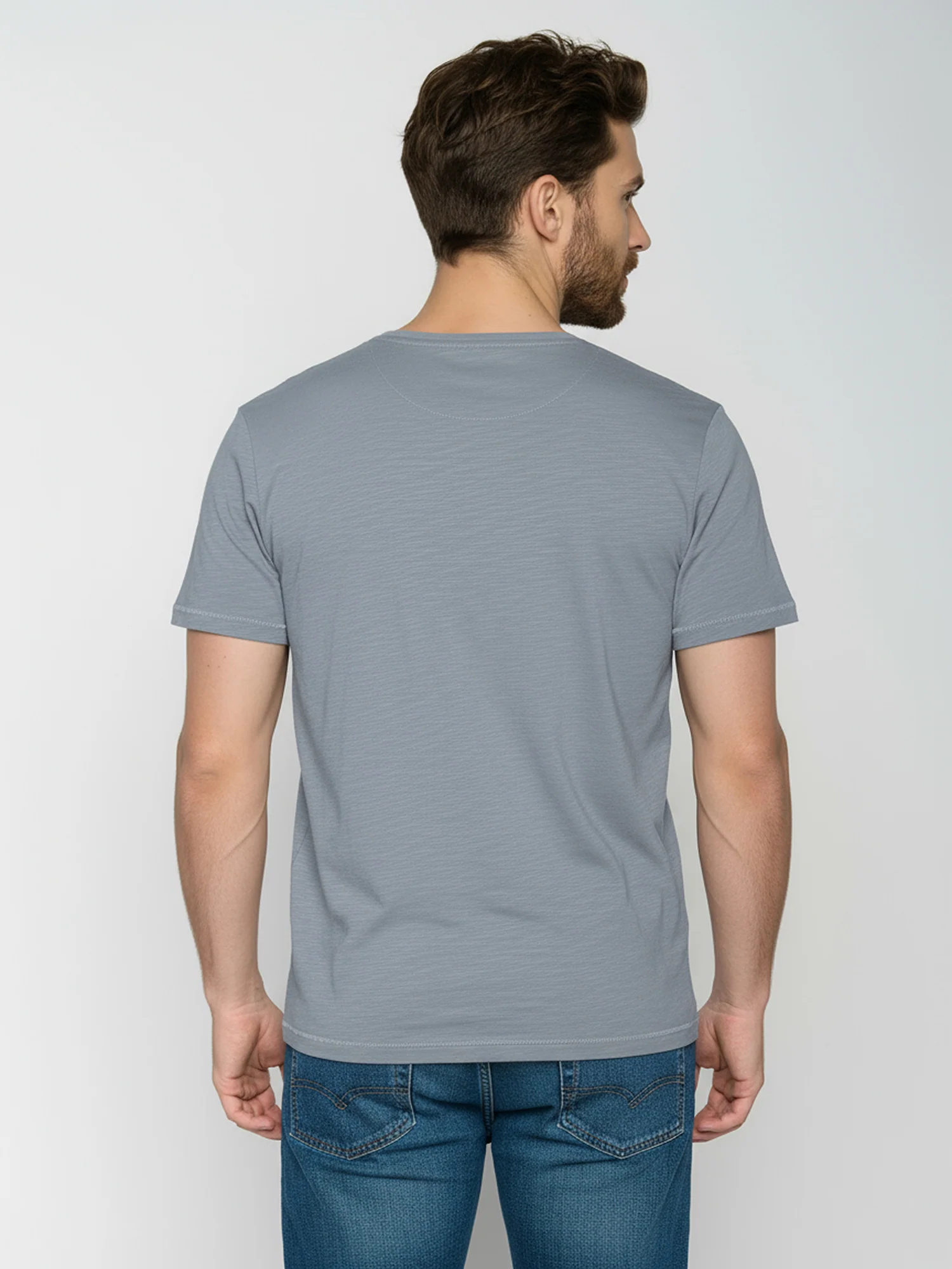 T-shirt homme motifs vélos coton bio, gris brume, vue portée en pied