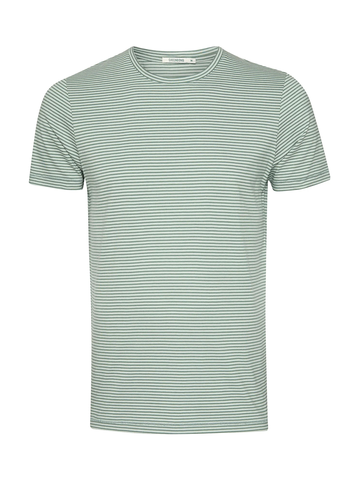 T-shirt homme rayé en coton bio GOTS, rayures bambou, dans son emballage Green Bomb