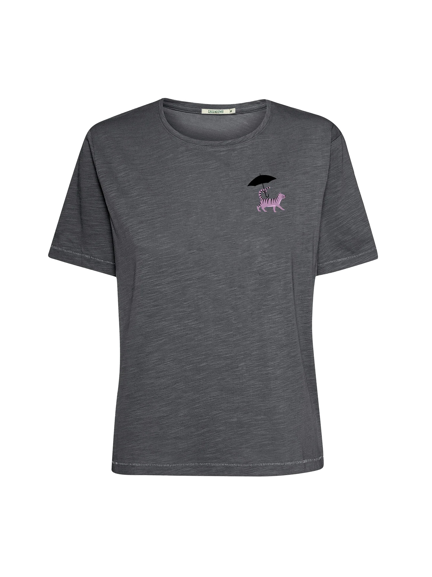 T-shirt femme Cat Walk GREENBOMB coton bio, gris gravier, dans son emballage Green Bomb