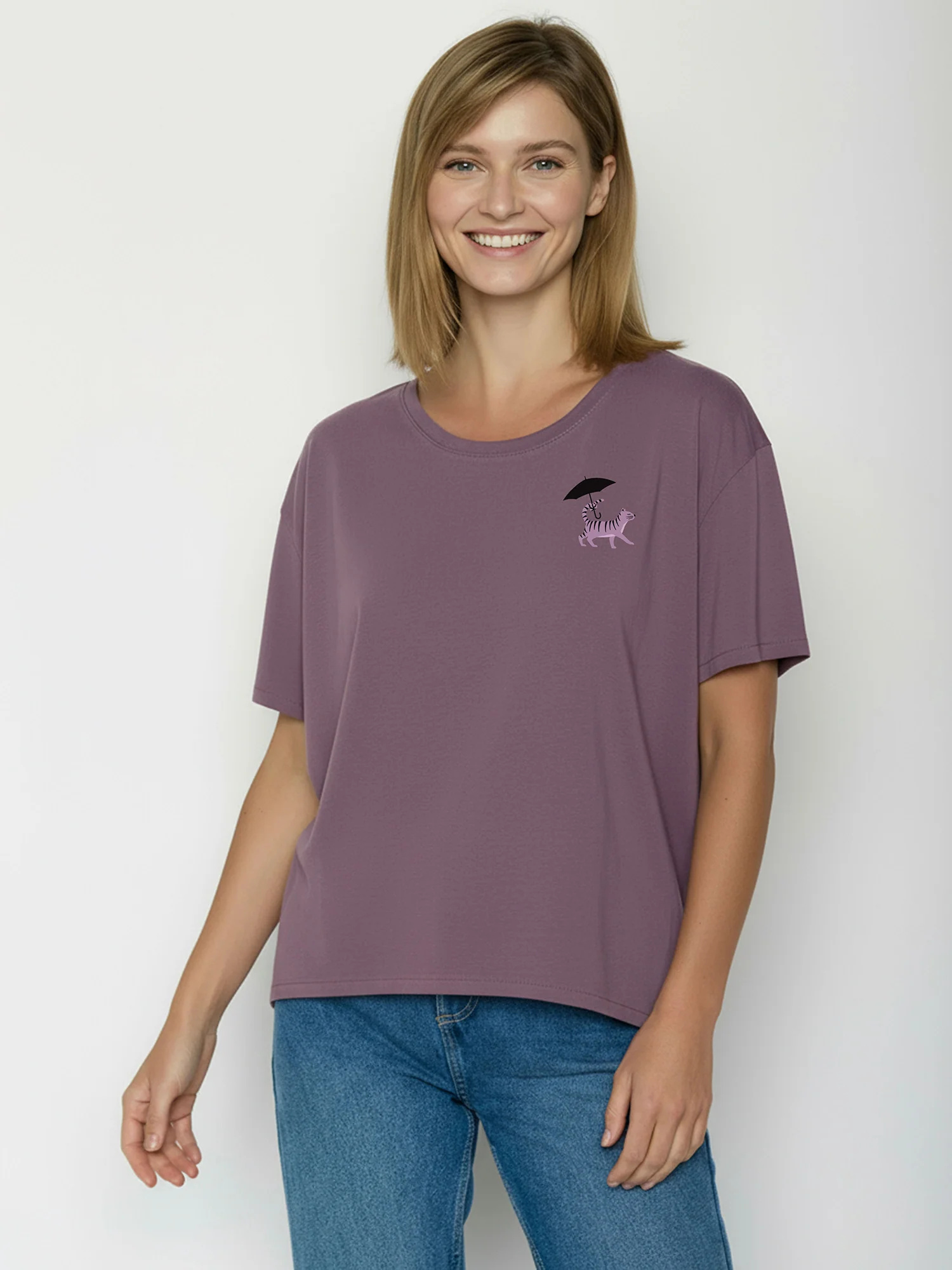 T-shirt femme fluide chats Cat Walk en coton bio GOTS, baie sombre