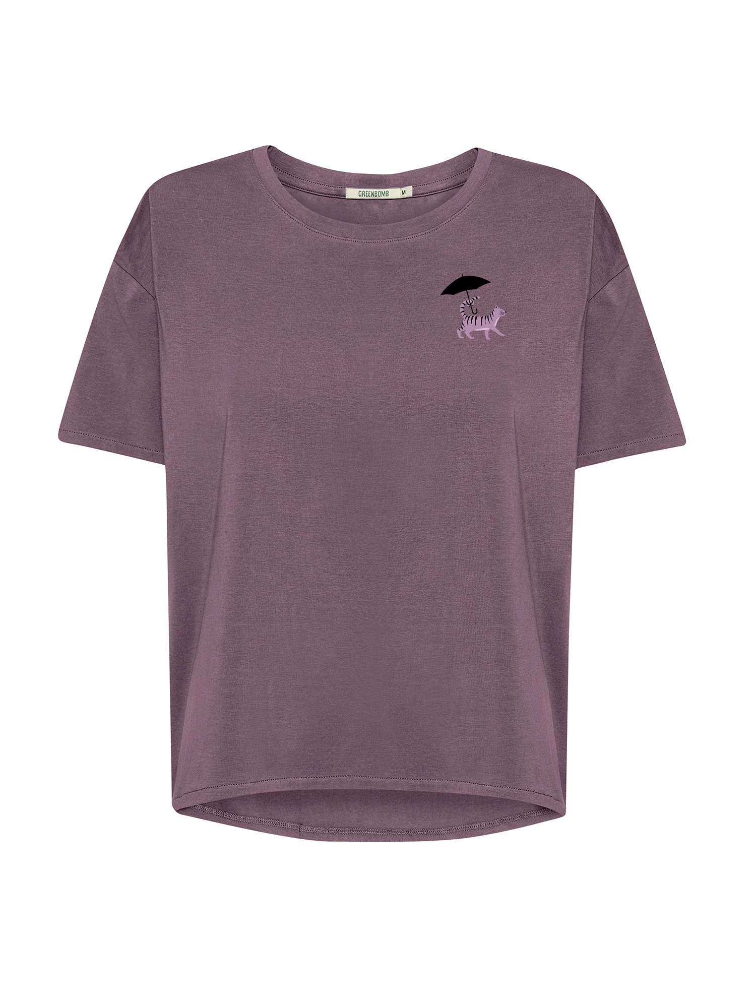 T-shirt femme Cat Walk GREENBOMB coton bio, baie sombre, dans son emballage Green Bomb