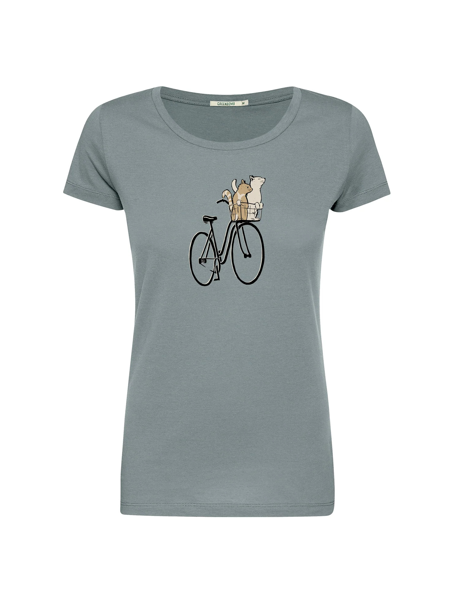 T-shirt femme Bike Cat Basket GREENBOMB coton bio, gris fumée, dans son emballage Green Bomb
