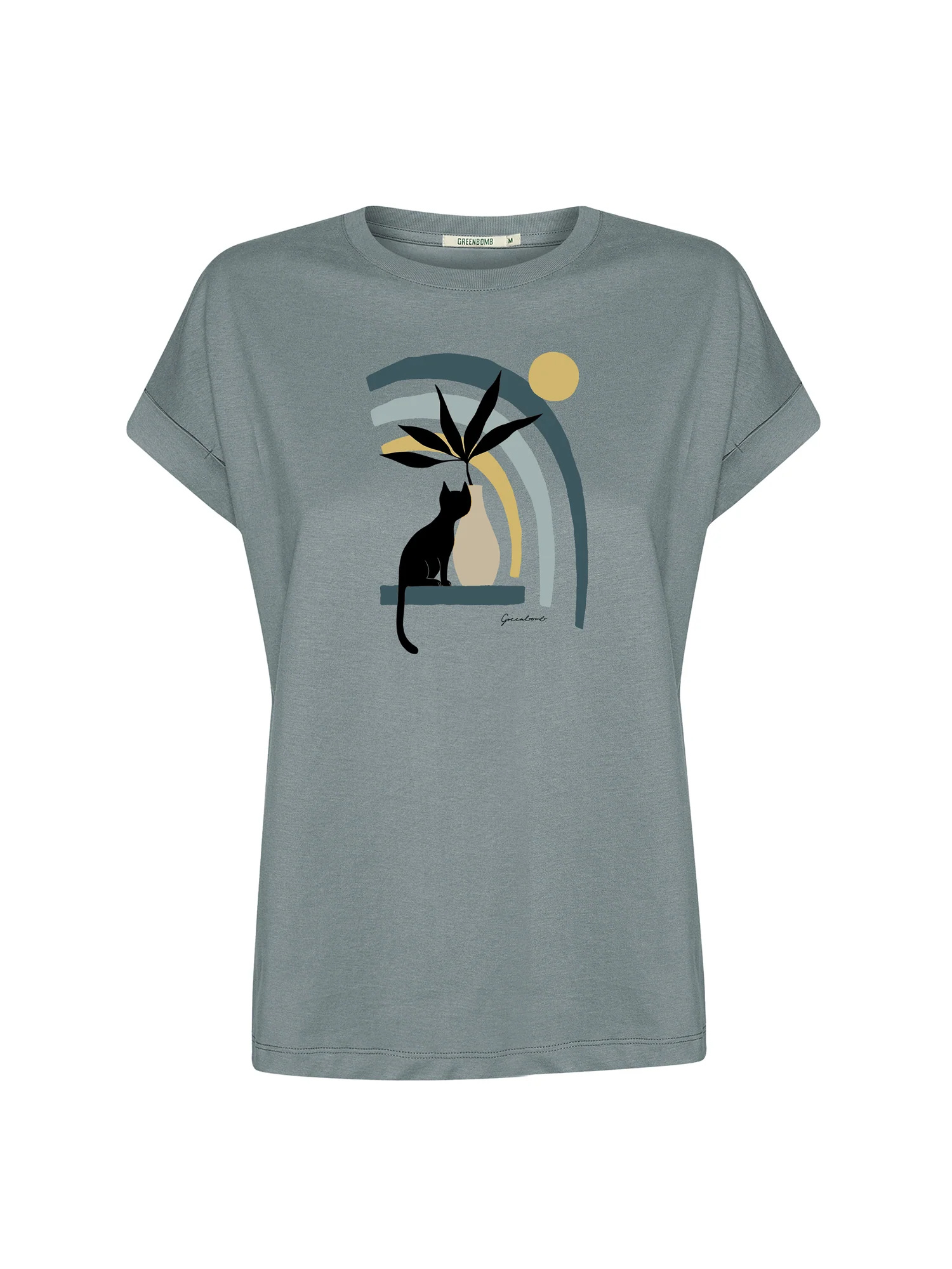 T-shirt femme Cat Vase GREENBOMB coton bio, gris fumée, dans son emballage Green Bomb