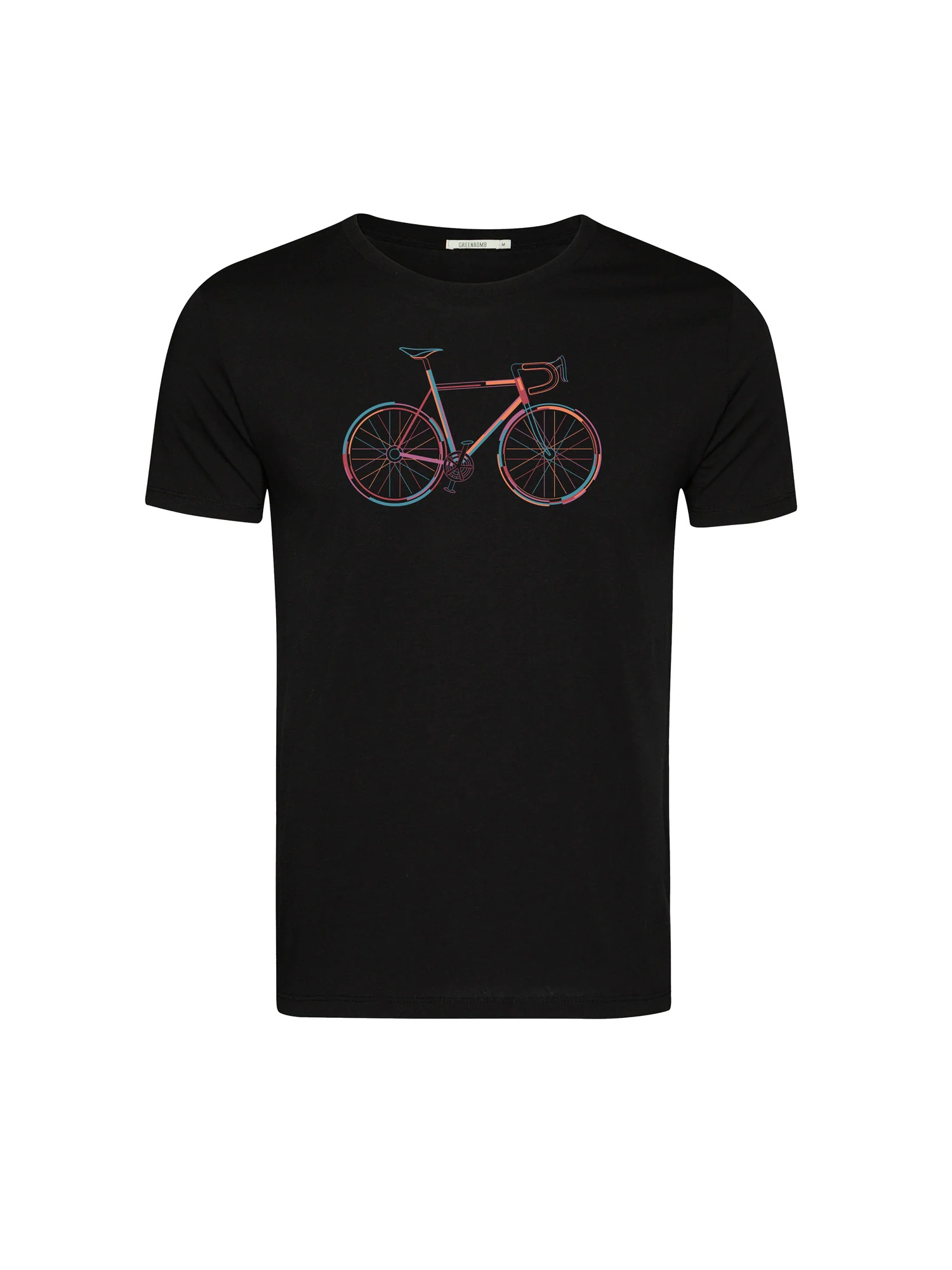 T-shirt homme à motifs vélo aux couleurs vives en coton bio, noir, dans son emballage GREENBOMB