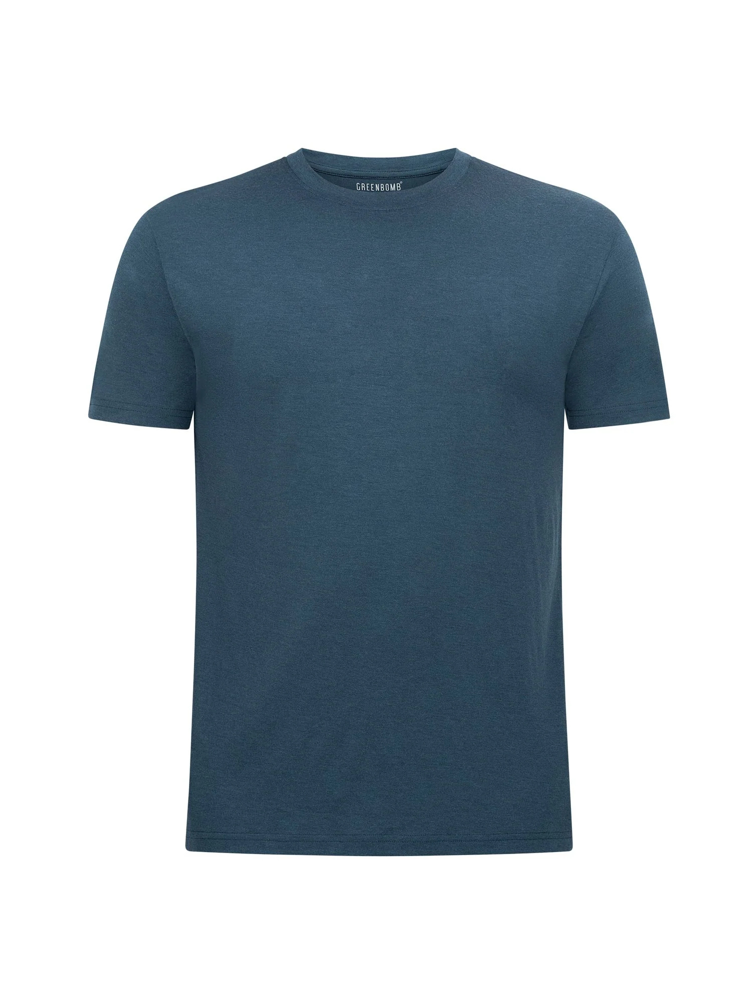 T-shirt homme uni en laine mérinos, bleu pin, dans son emballage GREENBOMB