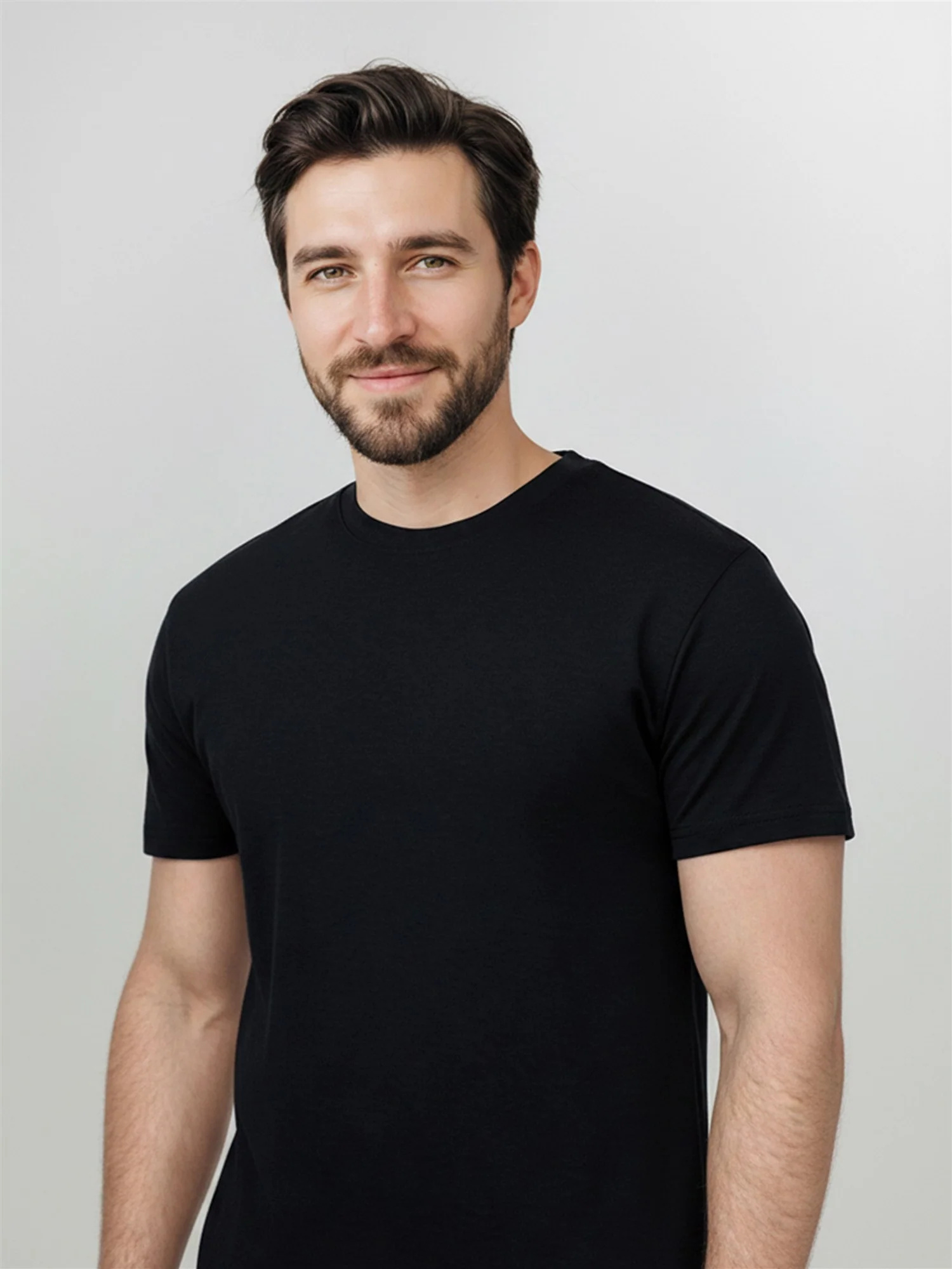 T-shirt homme uni en laine mérinos RWS, noir, détail du col rond