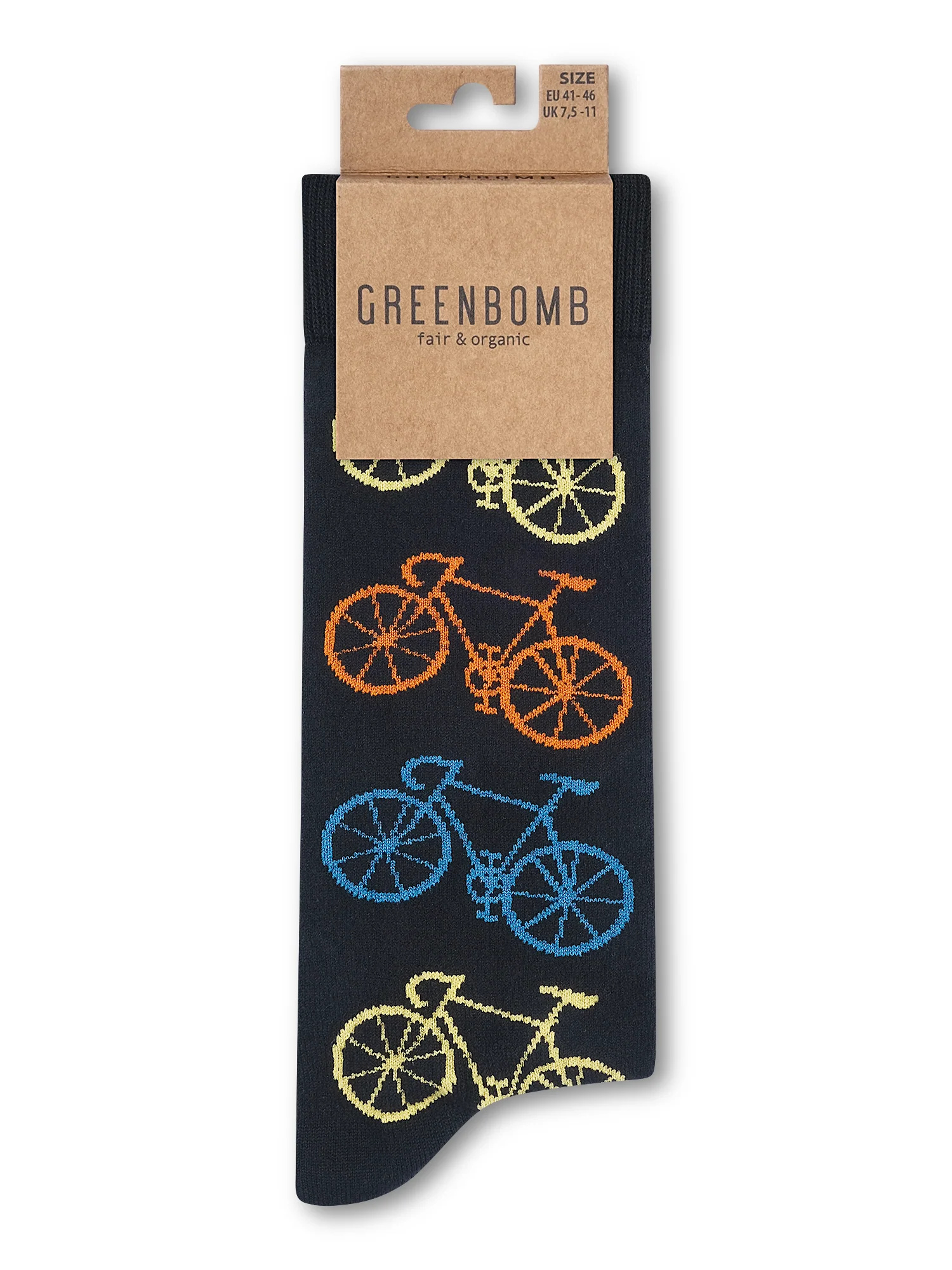 Chaussettes en coton bio GREENBOMB, motif vélos de course, détail du motif