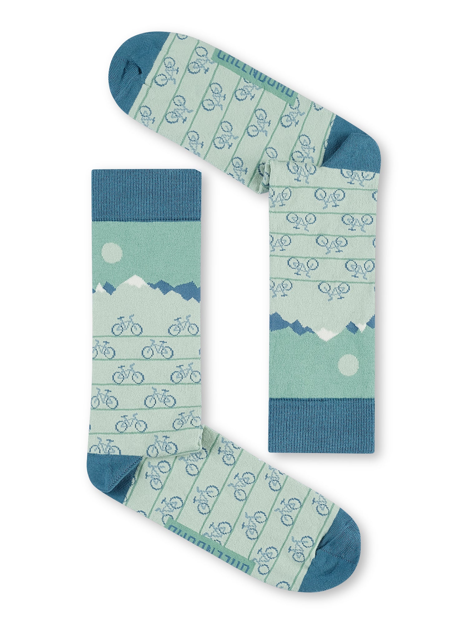 Chaussettes GREENBOMB en coton bio, motif VTT Bike Mountain Row, vue densemble