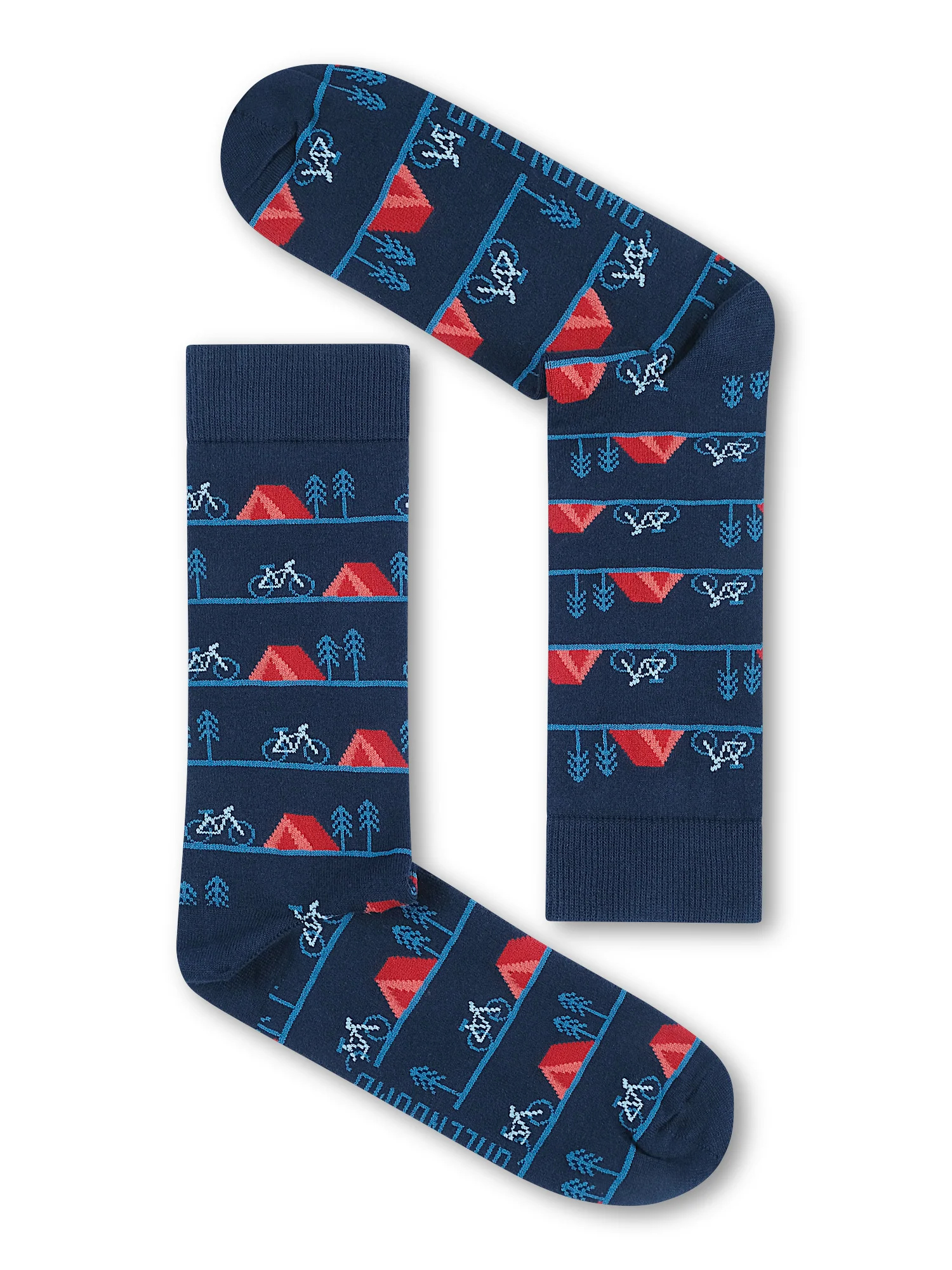 Chaussettes GREENBOMB en coton bio, motif tentes et vélos Bike Tent, vue densemble