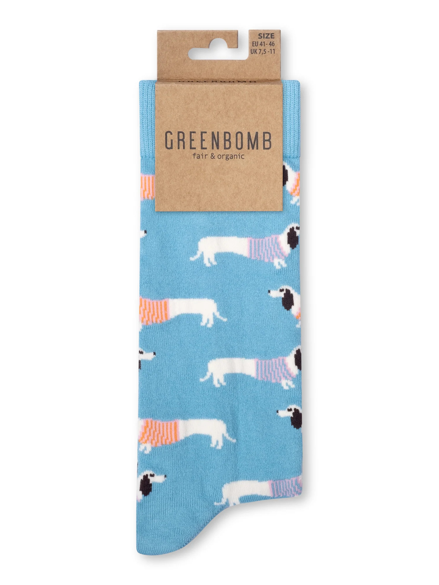 Chaussettes en coton bio GREENBOMB, motif teckels, détail du motif