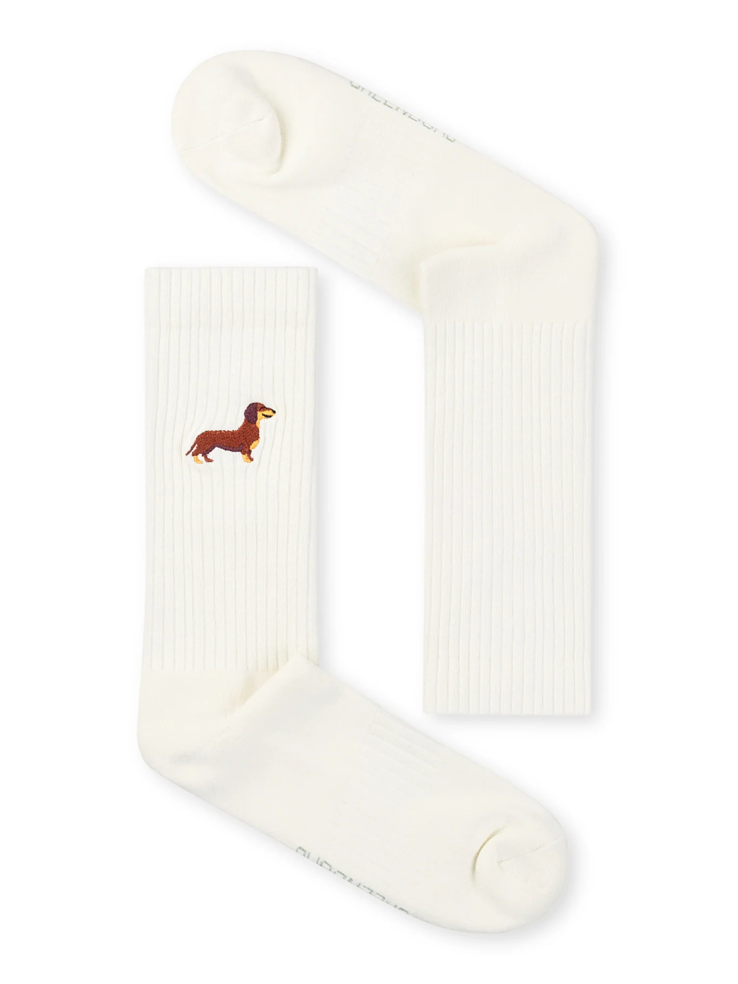 Chaussettes tennis GREENBOMB en coton bio, teckel brodé Wiener, coloris écru, vue densemble