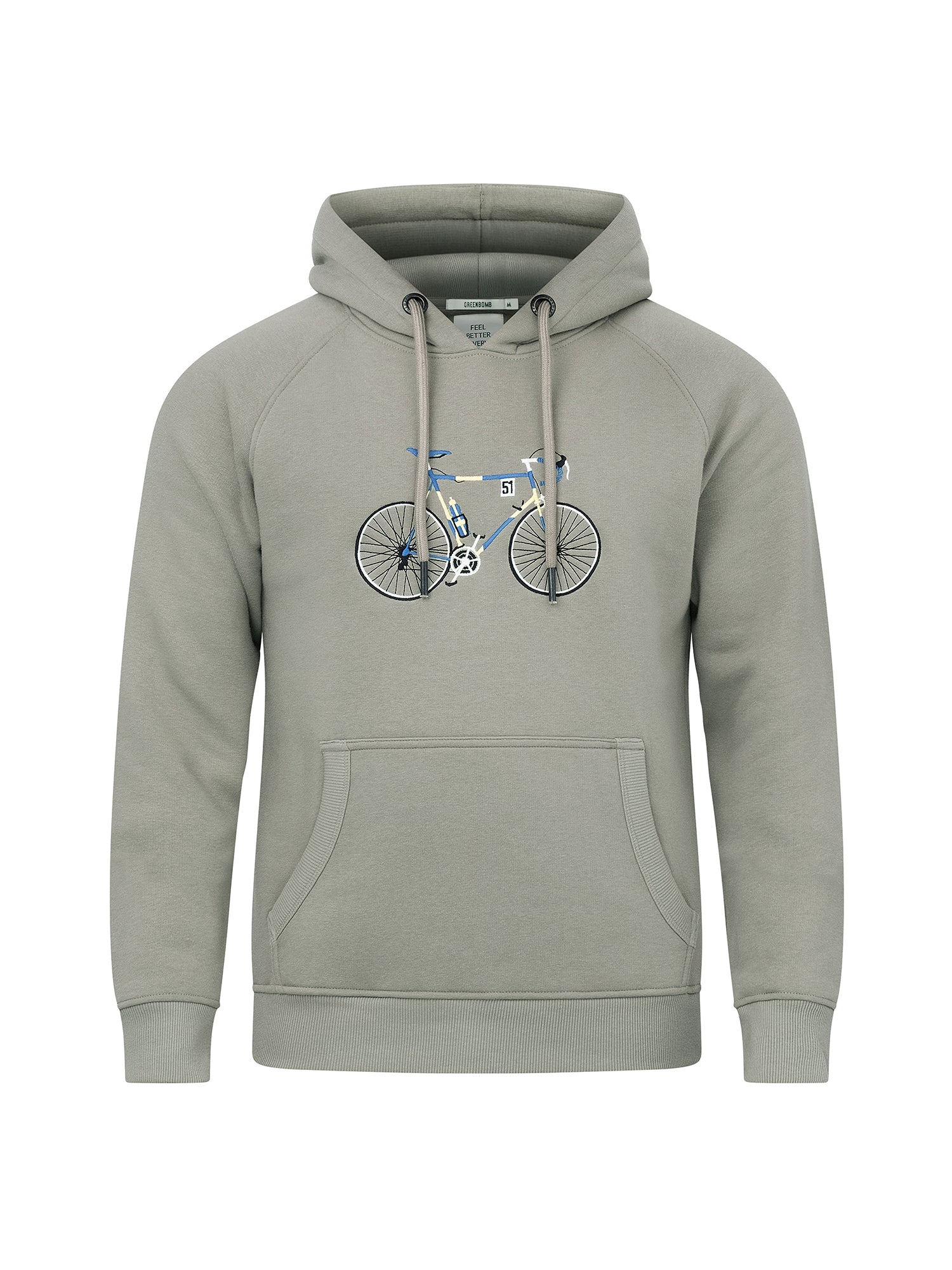 Sweat à capuche homme GREENBOMB en coton bio dans son emballage, vert mousse clair