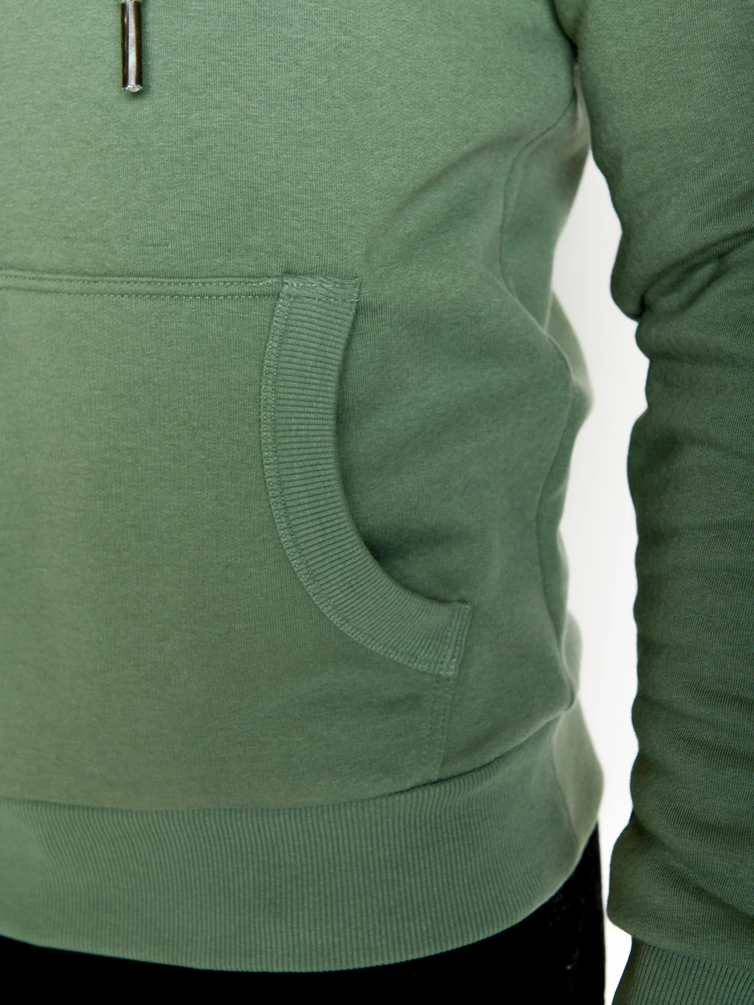 Sweat à capuche homme à motifs vélo de course en coton bio, vue portée en pied, vert sauge