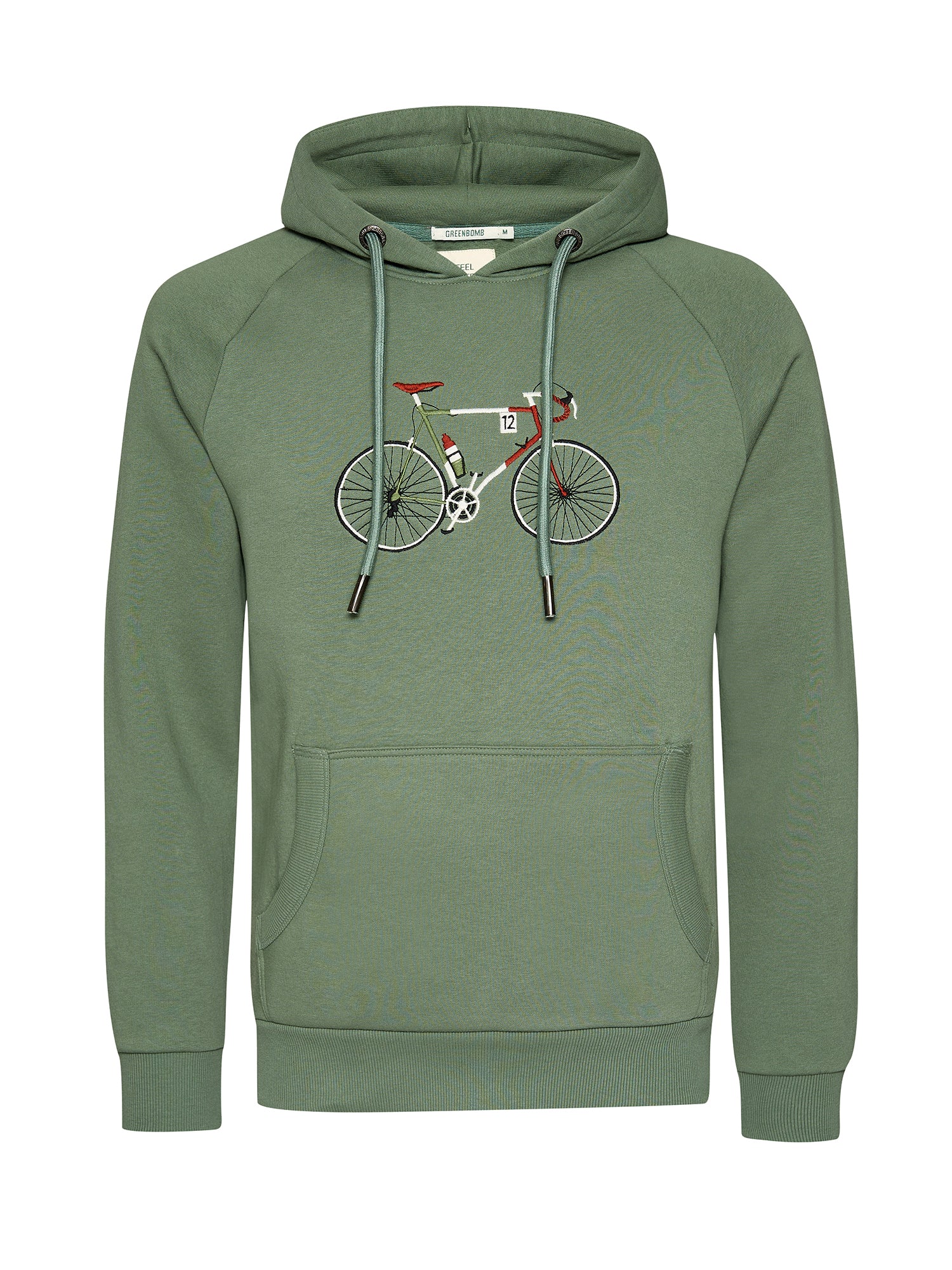 Sweat à capuche homme GREENBOMB en coton bio dans son emballage, vert sauge