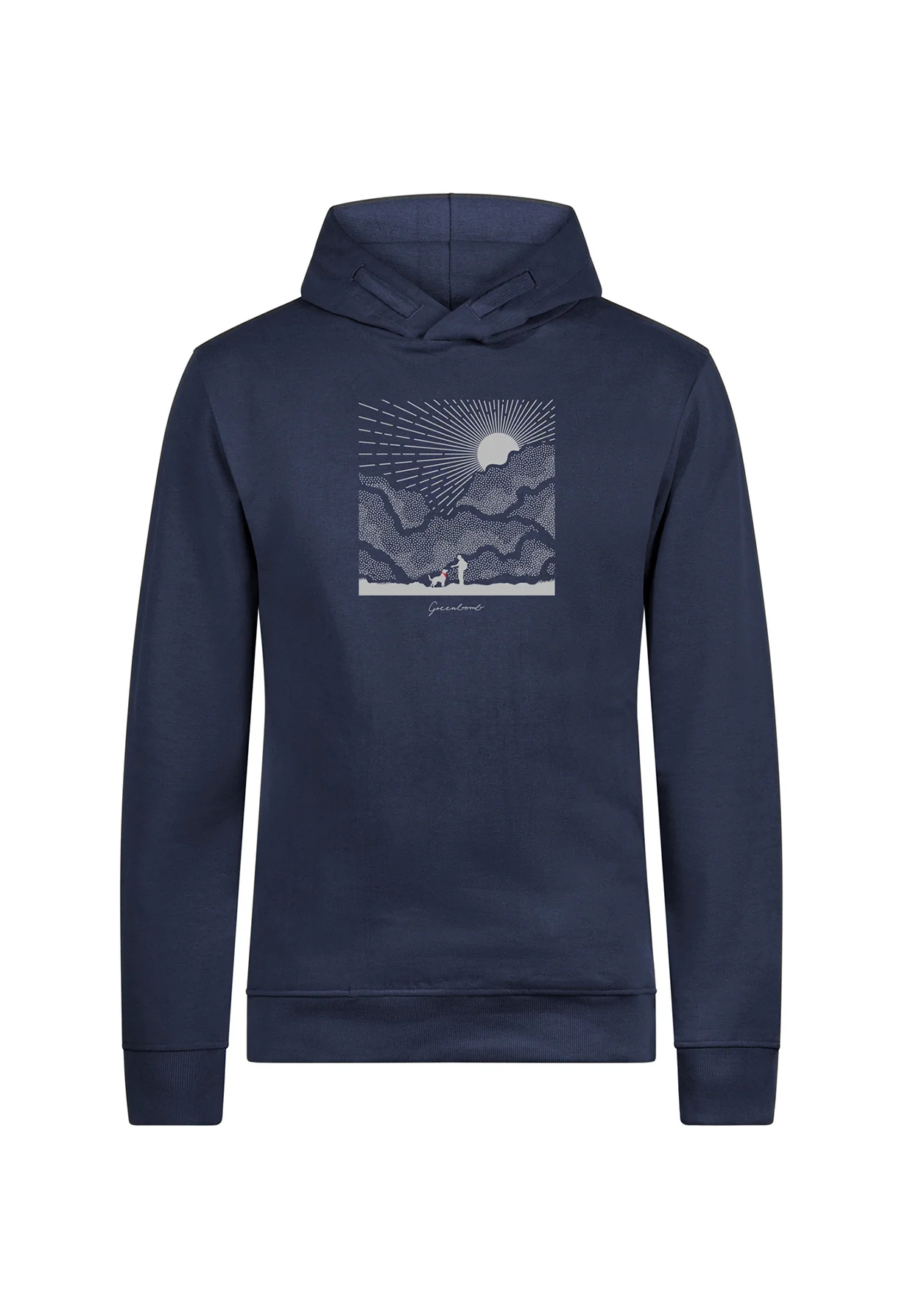 Sweat à capuche homme GREENBOMB en coton bio dans son emballage, bleu marine