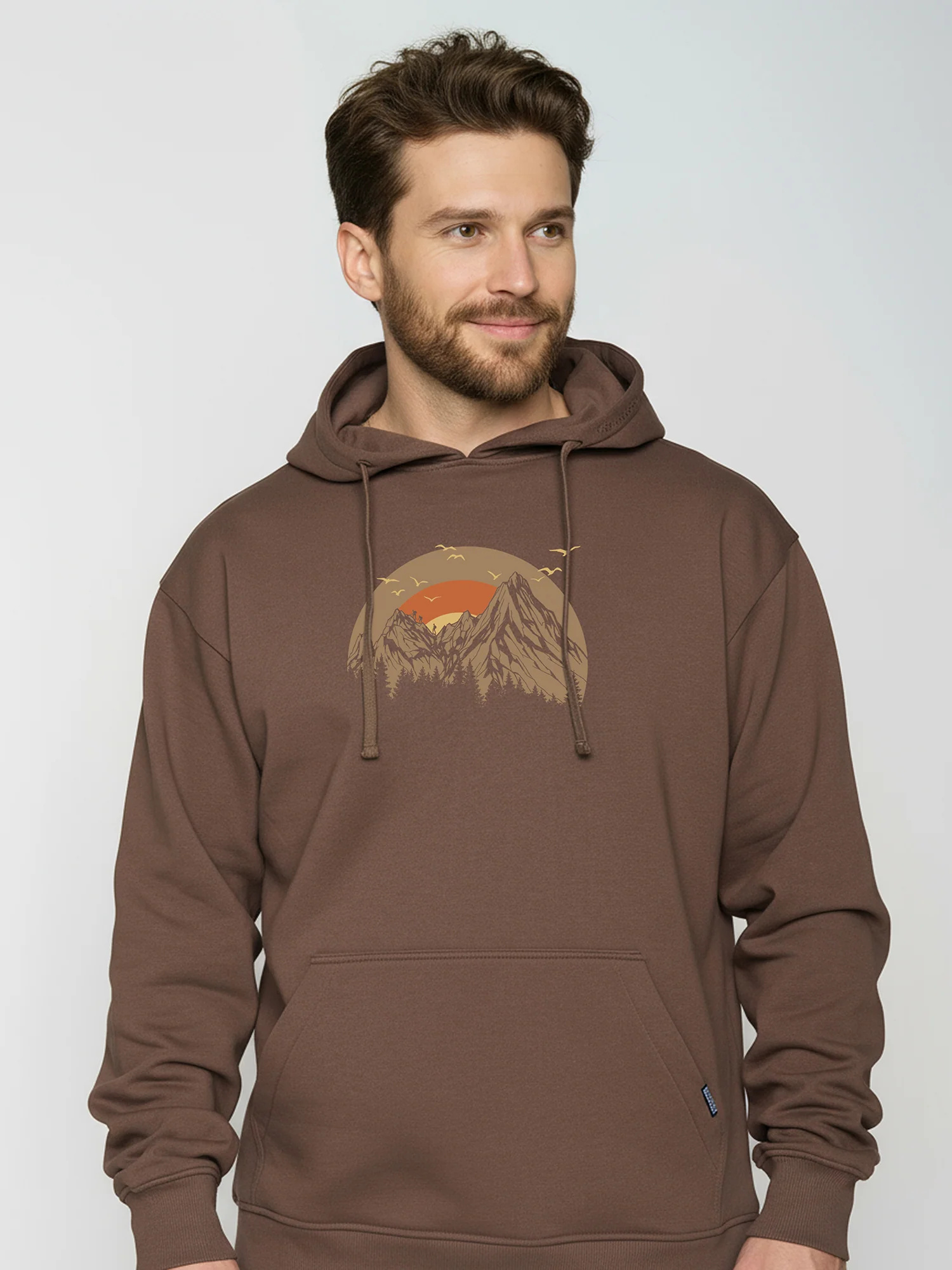 sweat à capuche homme en coton bio GOTS, détail du motif, terre boisée