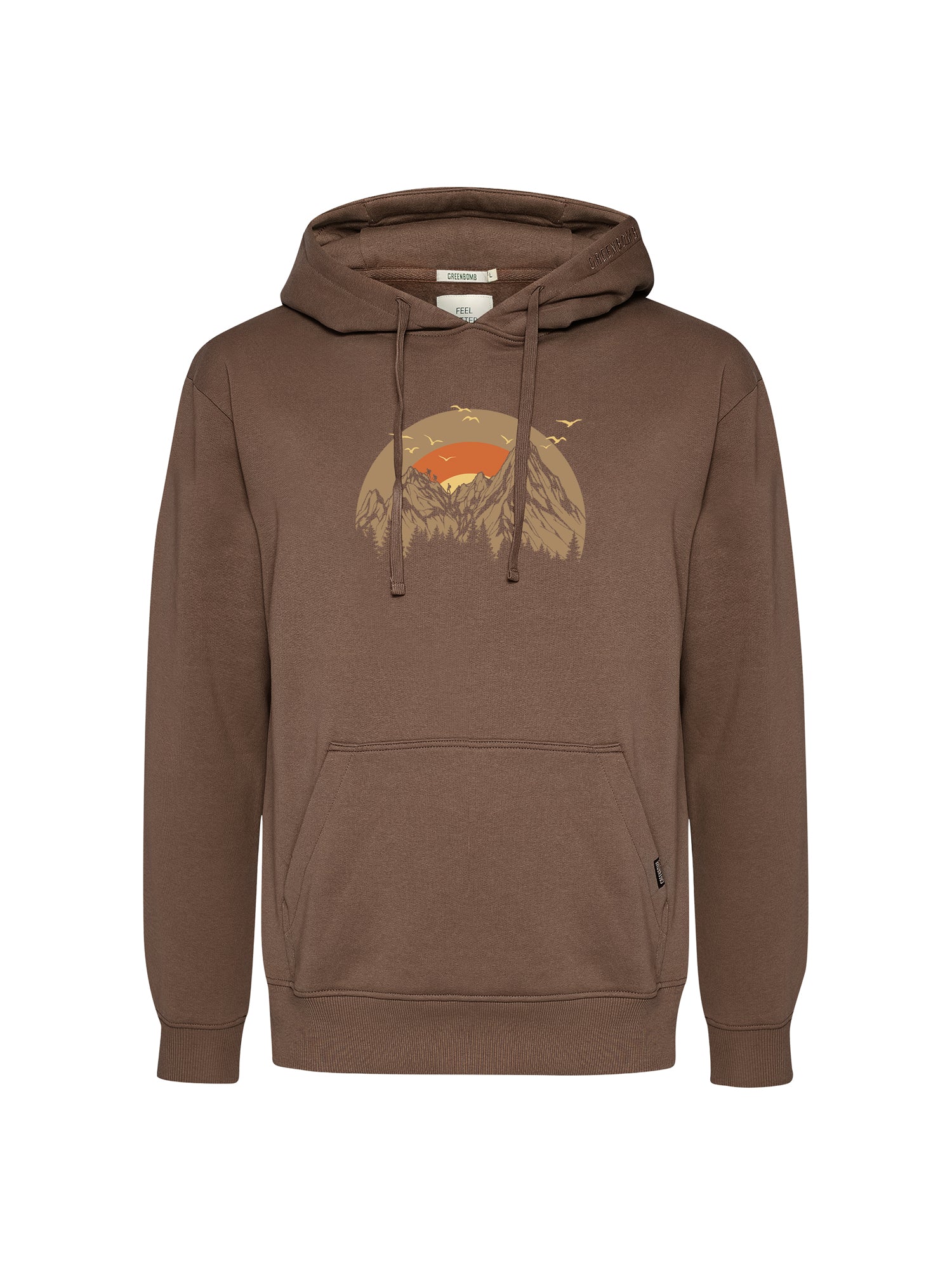 sweat à capuche homme GREENBOMB en coton bio dans son emballage, terre boisée