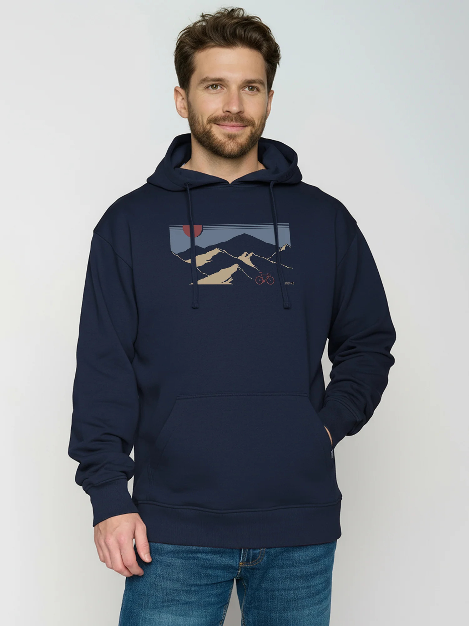 Sweat à capuche homme ample à motifs vélo et montagne - coton bio