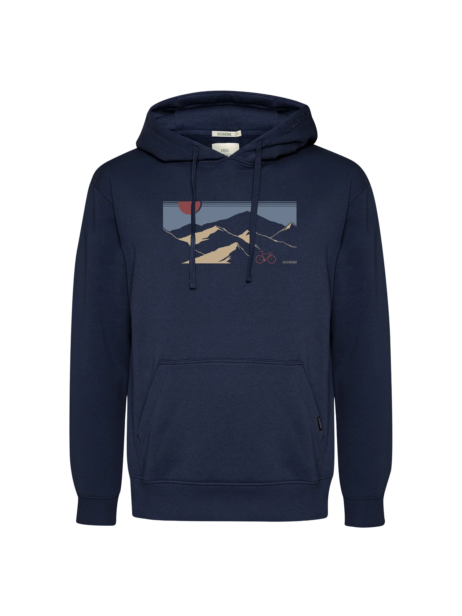 sweat à capuche homme GREENBOMB en coton bio dans son emballage, bleu marine