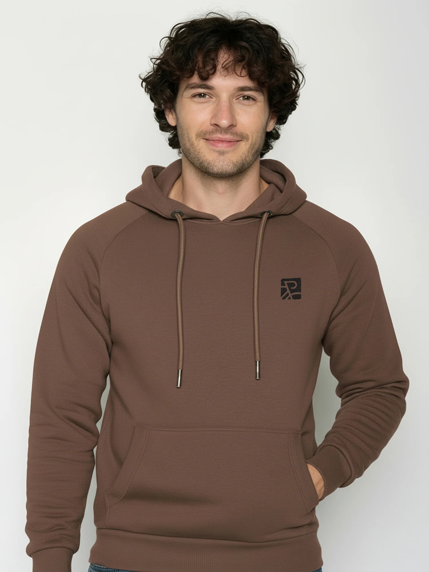 sweat à capuche homme en coton bio GOTS, détail du motif, terre boisée