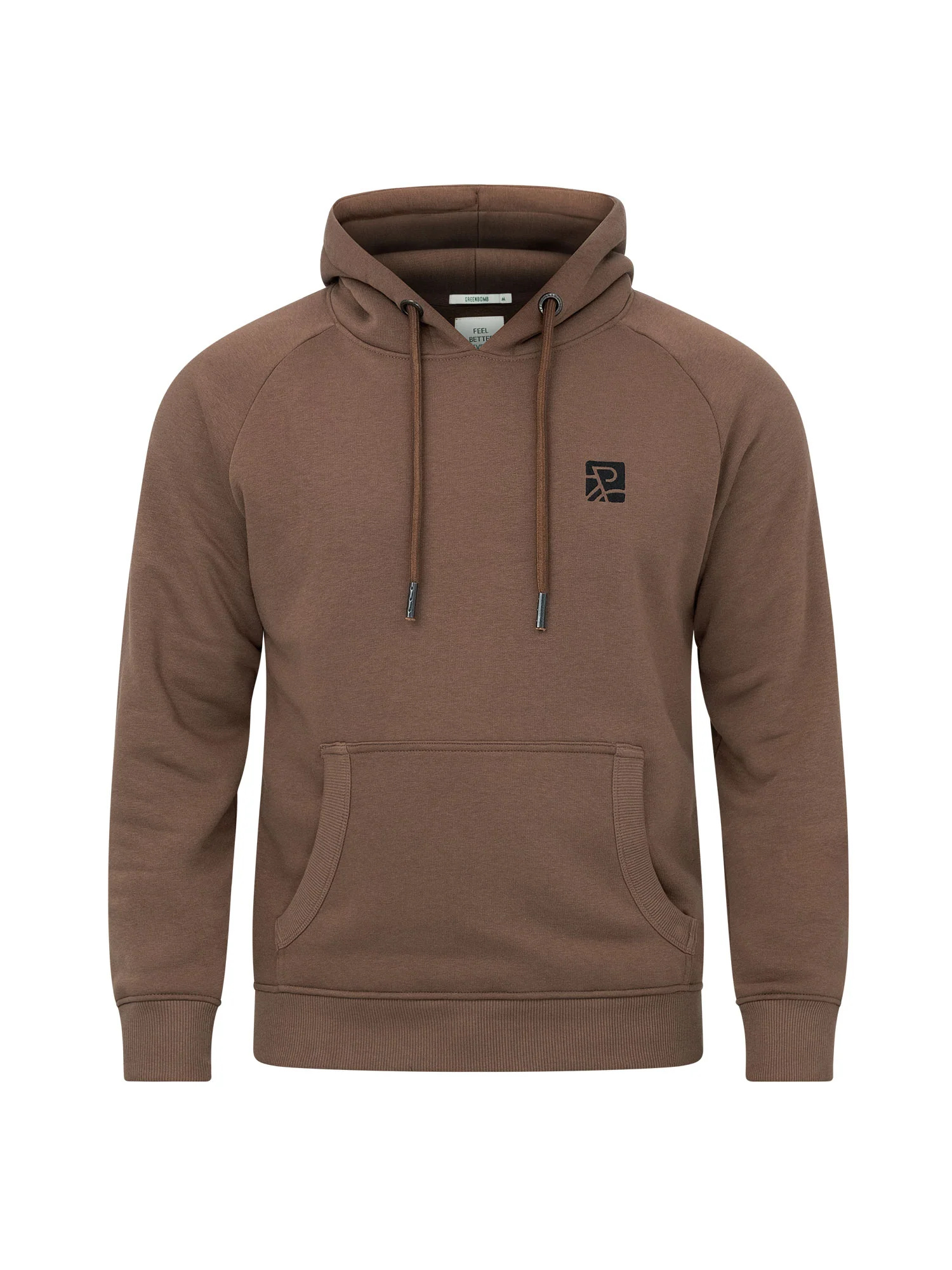 sweat à capuche homme GREENBOMB en coton bio dans son emballage, terre boisée