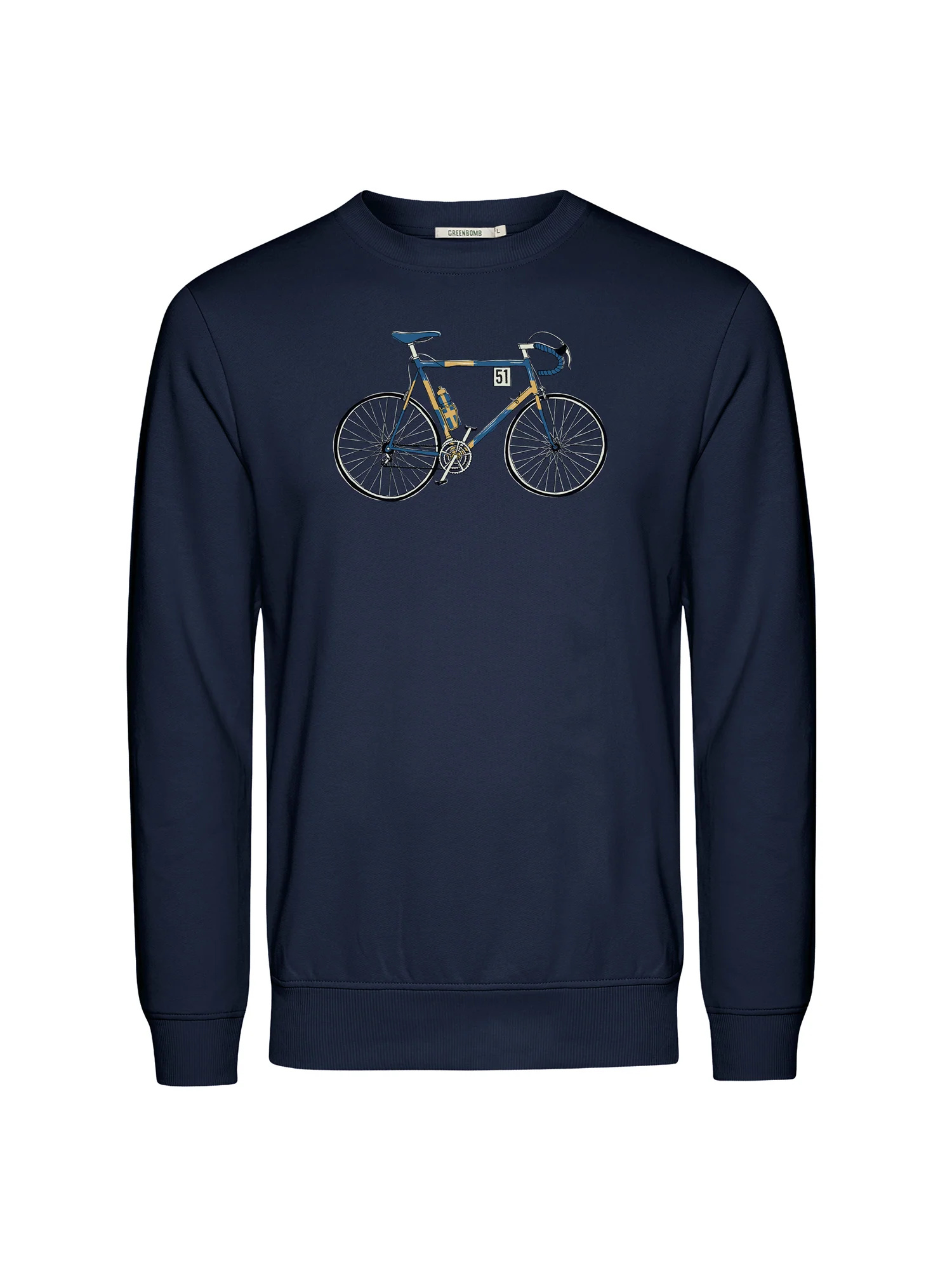 sweat homme GREENBOMB en coton bio dans son emballage, bleu marine