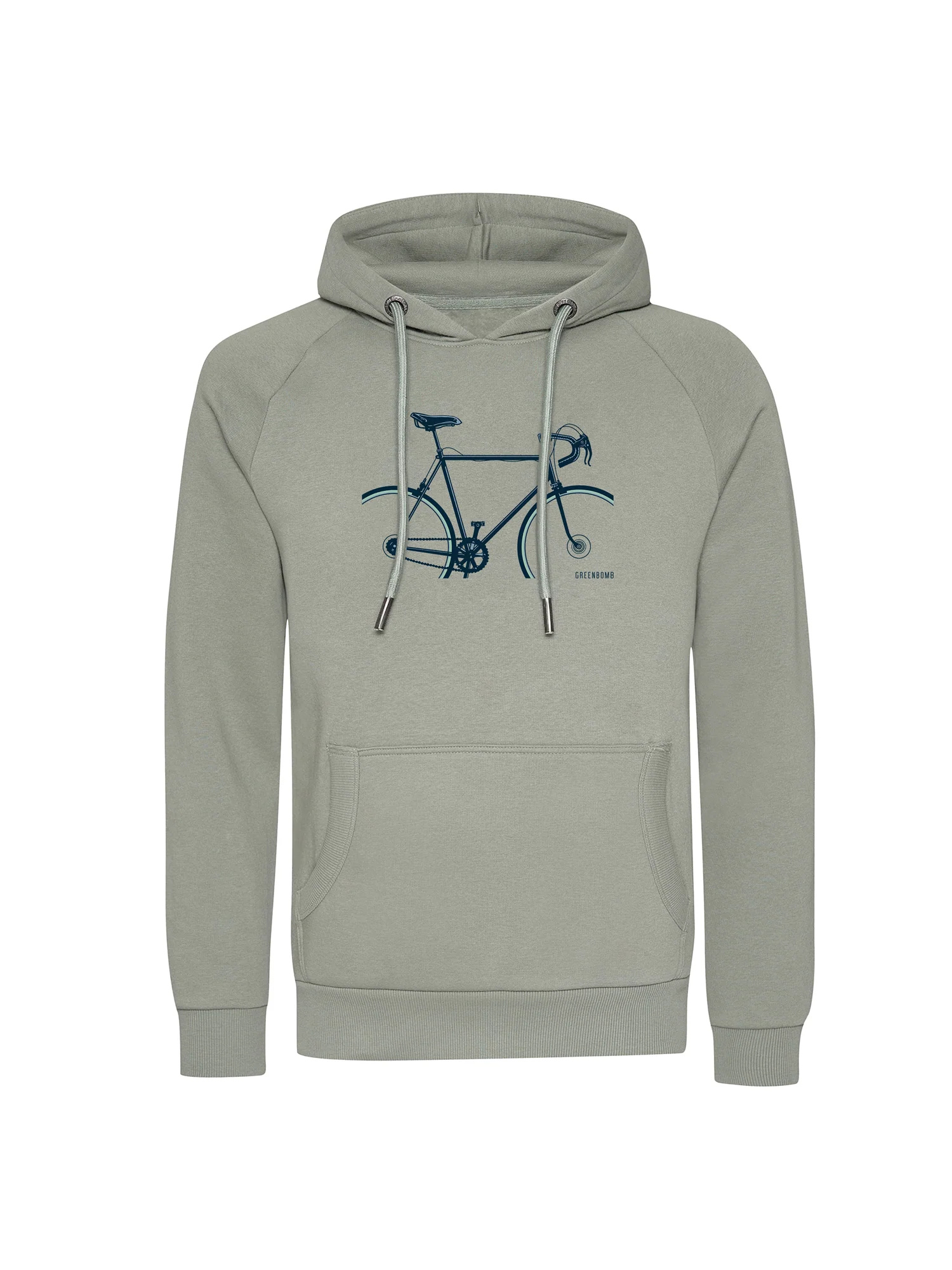 sweat à capuche homme GREENBOMB en coton bio dans son emballage, vert mousse clair