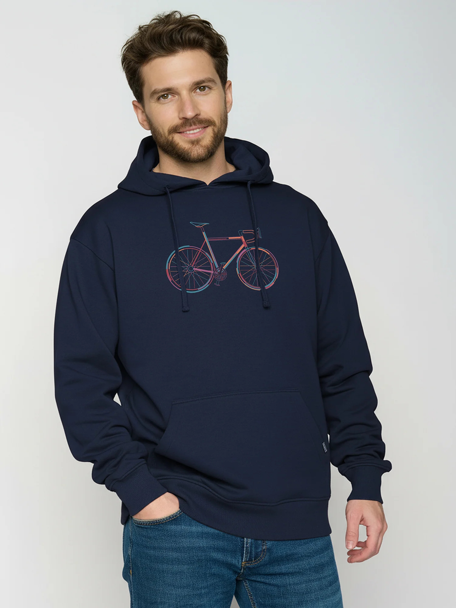 Sweat à capuche homme ample à motifs vélo coloré - coton bio