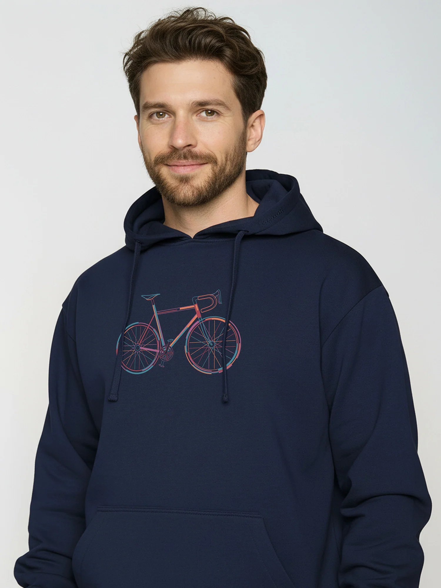 sweat à capuche homme en coton bio GOTS, détail du motif, bleu marine