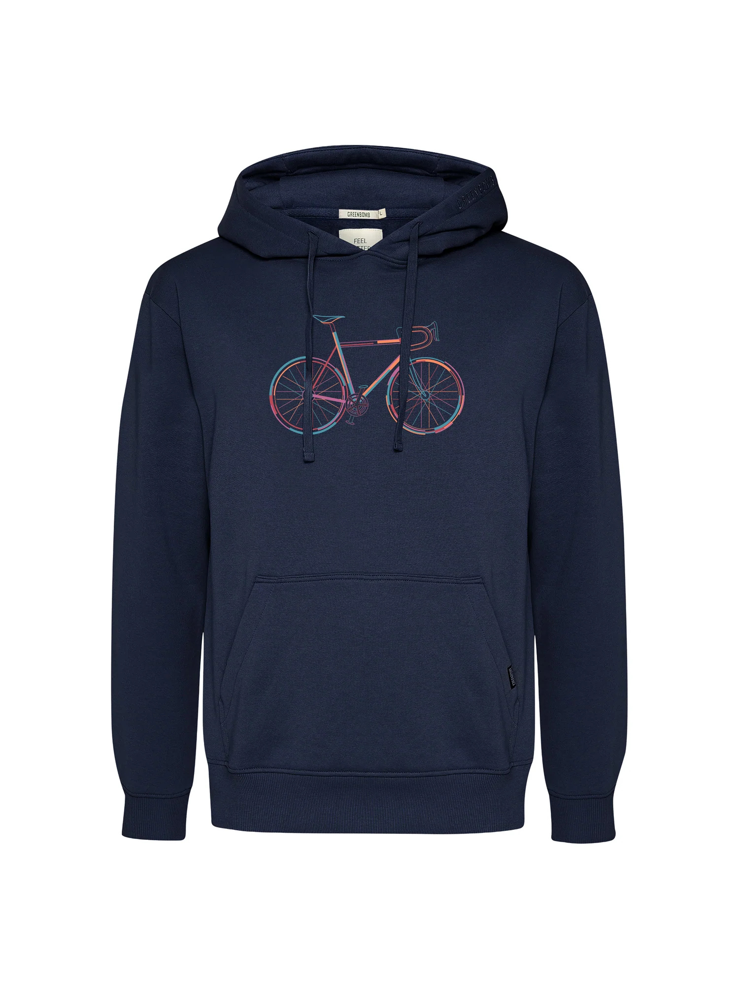 sweat à capuche homme GREENBOMB en coton bio dans son emballage, bleu marine