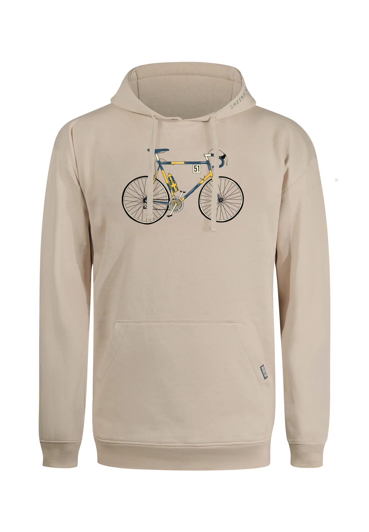 sweat à capuche homme GREENBOMB en coton bio dans son emballage, beige latte