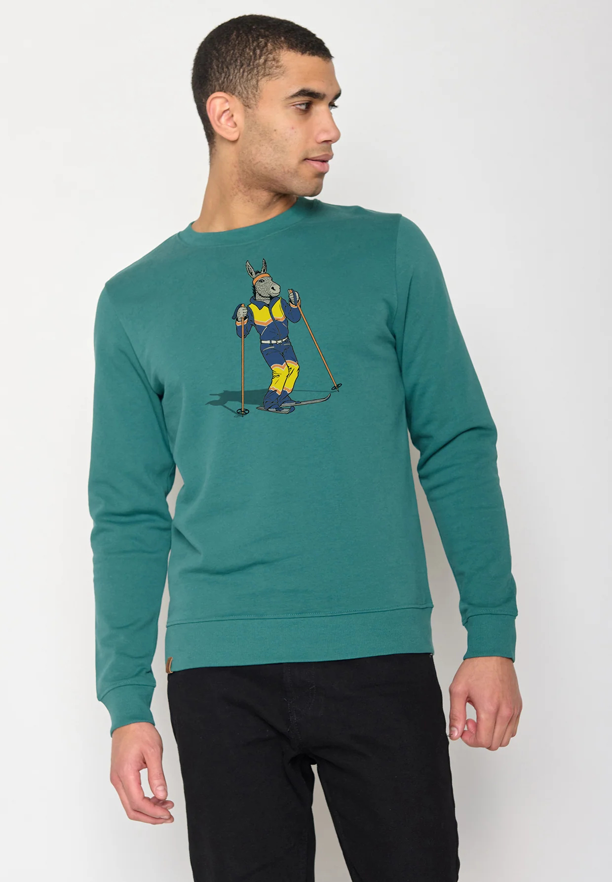 Sweat homme ample à motifs âne skieur - coton bio
